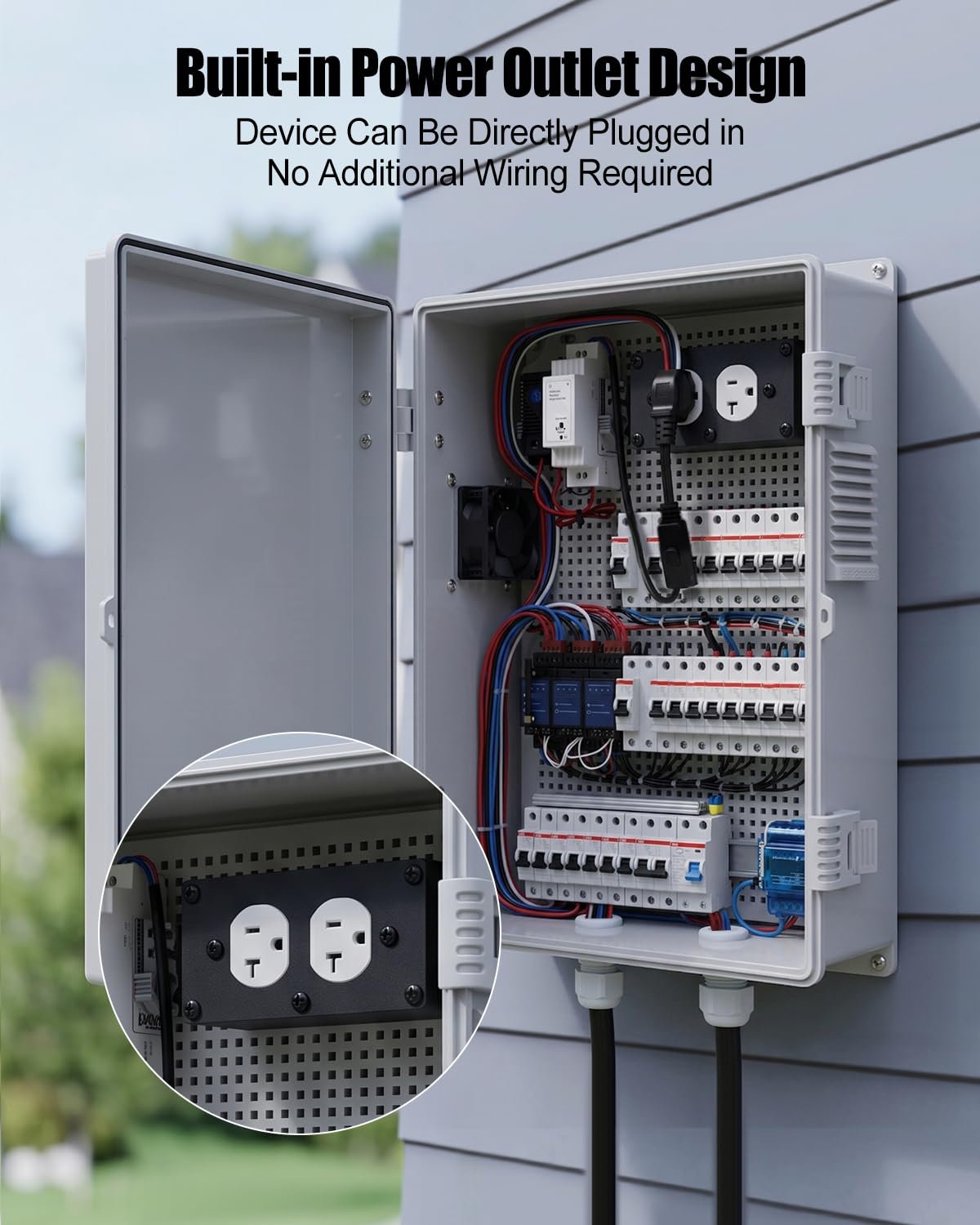 ABS Waterproof Electrical Enclosure Box with Built-in Socket & Thermostat | ABS Weatherproof, Dual-Sided Ventilation, Heat Dissipation, Automatic Temperature Control, Reasonable Dimensions
