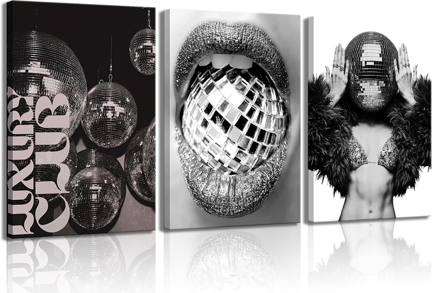 3pcs 70s Disco Party Poster Wall Art Retro Gorgeous Woman Painting Picture Wall Decor Luxury Party Club Aesthetics Poster Print Artwork for Bar Bedroom Dormitory Apartment Home Decoration