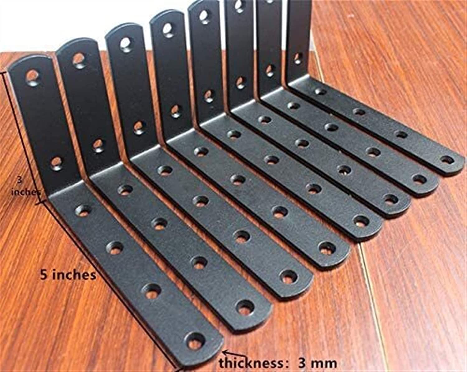 8 staffe angolari nere, 125 mm x 75 mm, supporto in acciaio a forma di L, per legno, staffe ad angolo retto di 90 gradi, resistenti, fissaggio a parete, rinforzo del telaio del carico