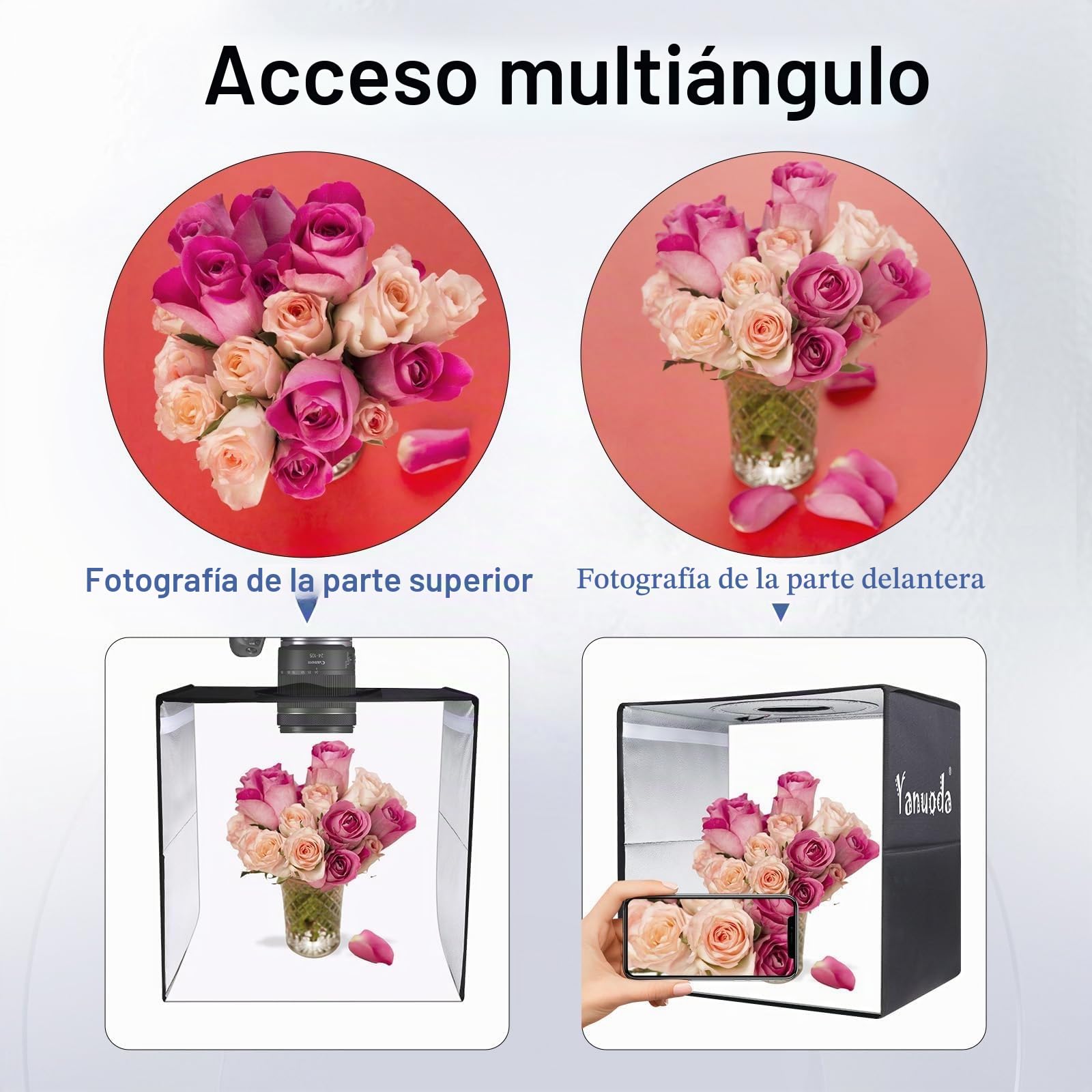 Caja de Luz Profesional 40x40cm Compatible con USB-C, Versión Mejorada 18W 180 Leds Dimmables (CRI>97), 6 Fondos, 3 Modos de Luz – Estudio Fotográfico Plegable para Fotos de Productos, Joyas