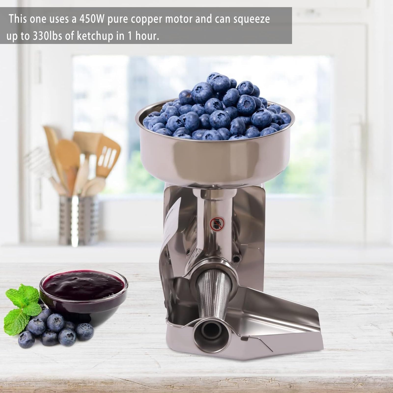 Passapomodoro Professionale, passapomodoro Elettrico da 450 W, 150 kg/h, Secchio Rimovibile, spremiagrumi in Acciaio Inox per Conserve di pomodori, Puree e Salse