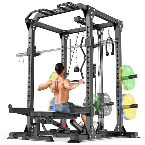 Power Rack Power Cages Multi-Function Squat Rack with Cable Crossover System Selectable More Training Attachment Weight Cage for Garage Home Gym