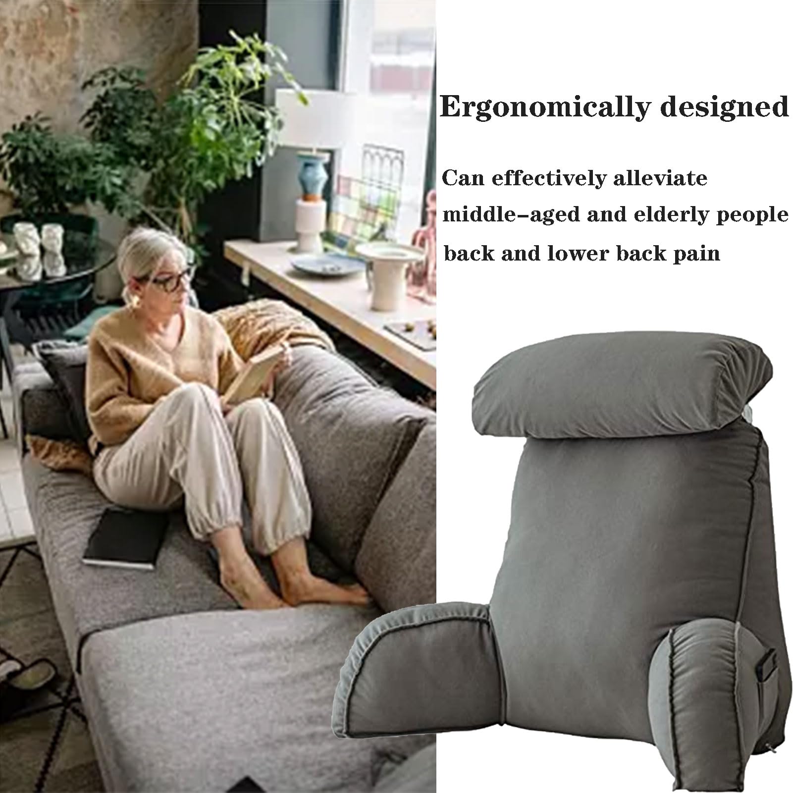 Cojín de Lectura con Brazos,Cojín De Apoyo Lumbar,Almohada de Lectura Respaldo para Cama,Desenfundable,Ideal para Trabajar,Leer o Jugar en la Cama/Sofá/Suelo