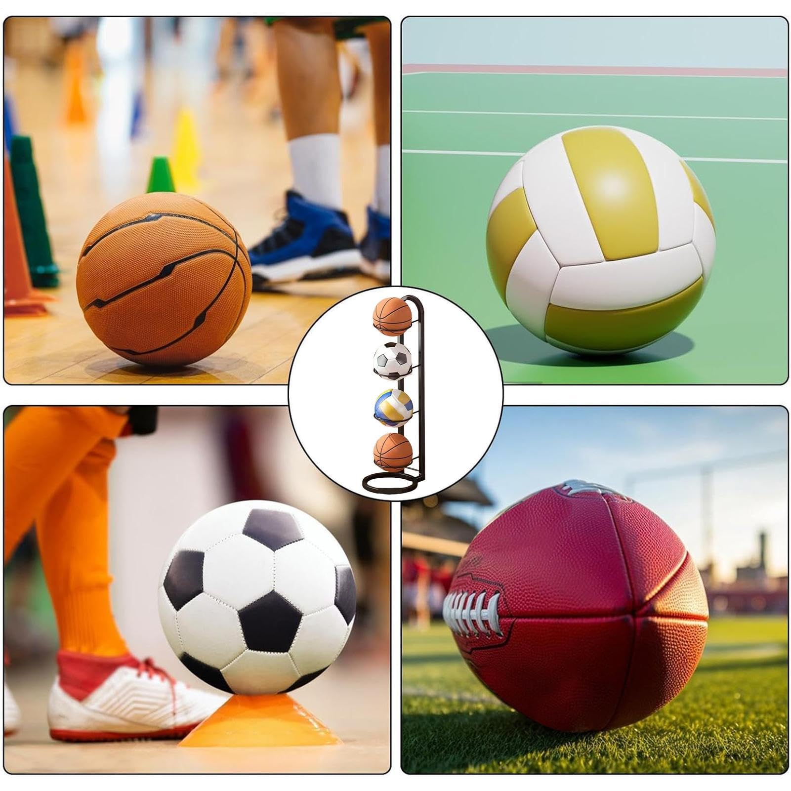 Estante de Almacenamiento de Pelotas de Futbol, Soporte para Pelotas de Baloncesto, Soporte Balon Futbol, Estante de Almacenamiento Portátil, Estante de Bolas de 4 Niveles