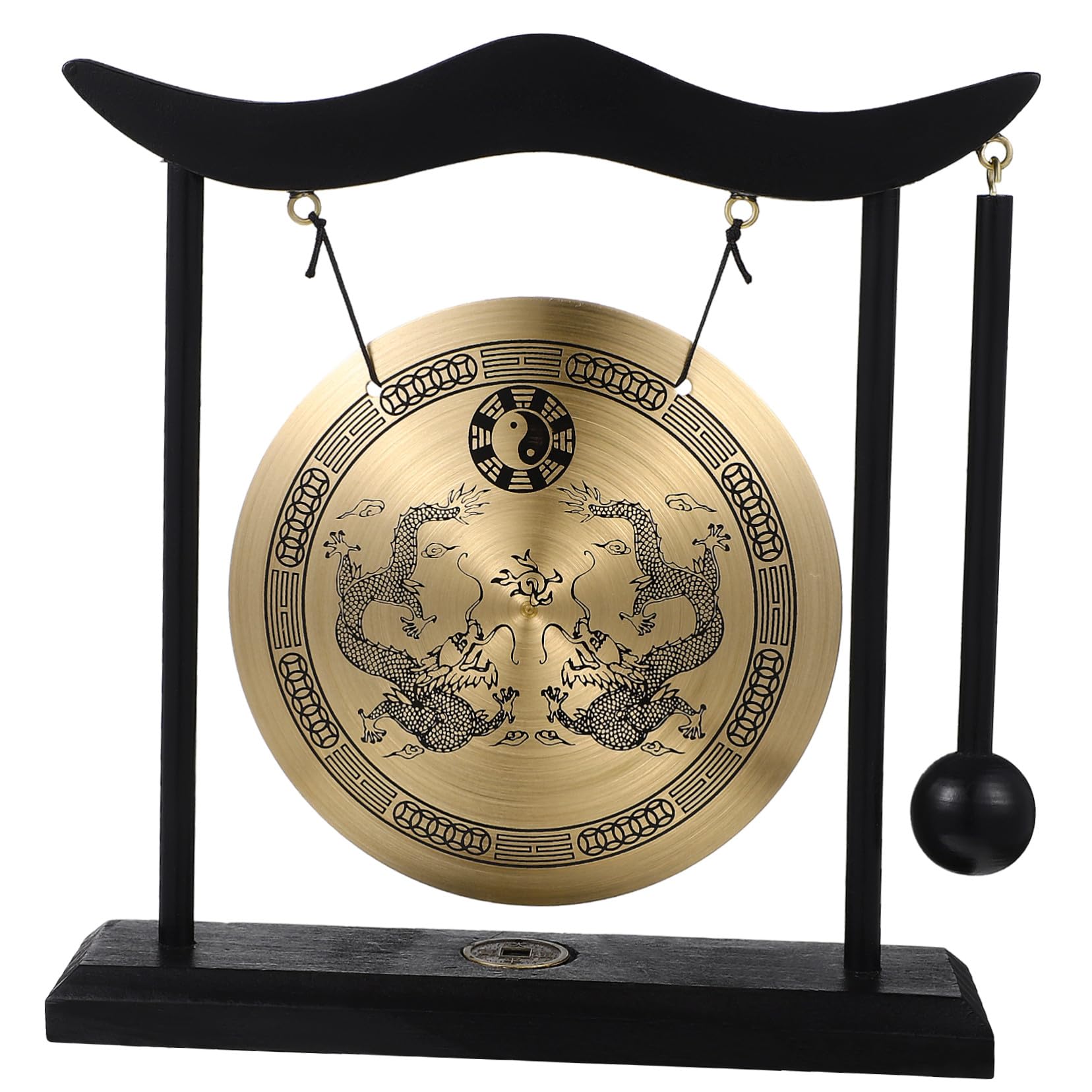 NUOBESTY Gong mit Schlägel Antiker Kupfergong Handgefertigte Chinesische Dekoration Vintage-ornament Klarer Klang Schreibtischaccessoire
