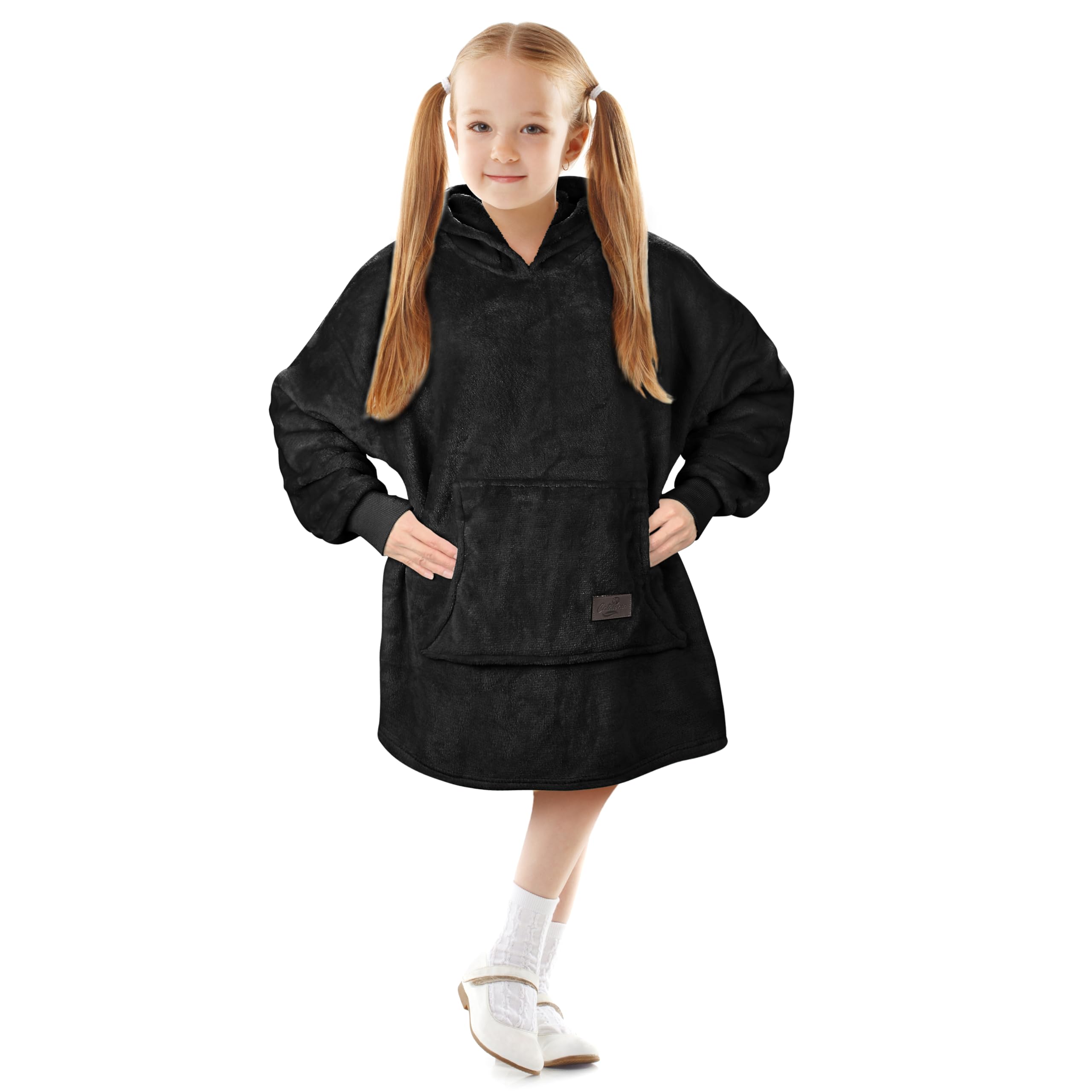 Couverture à capuche enfants pour soirées télé en sweat polaire géant noir