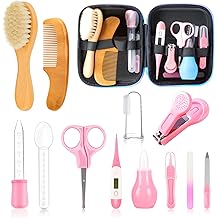 Baby Grooming Kit, Infant Safety Care Set with Hair Brush Comb Nail Clipper Nasal Aspirator,Baby Essentials Kit for Newborn Girls Boys13 Pc Pink Kit