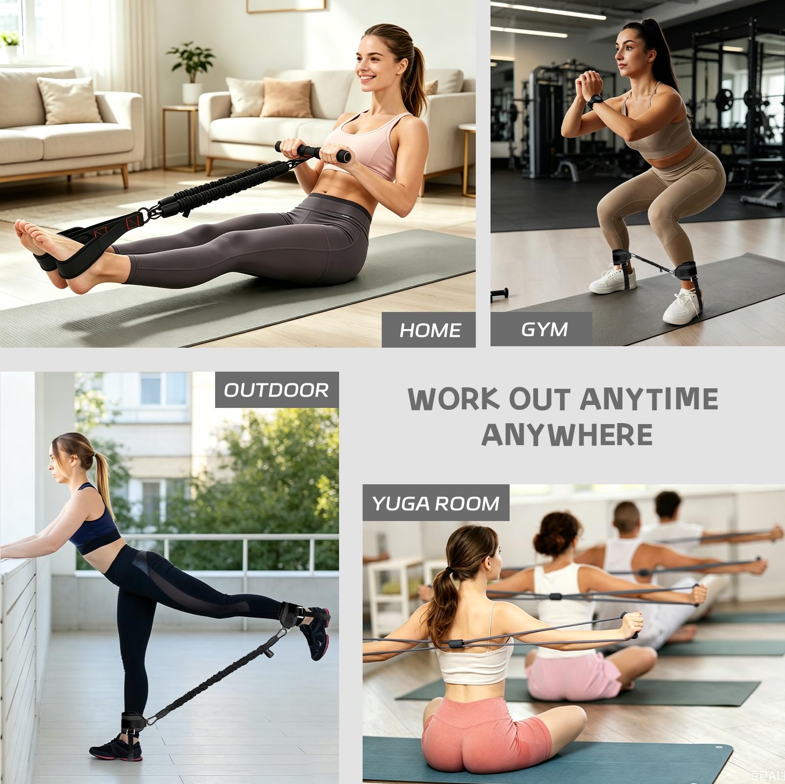 Kit Elastici Fitness,Elastico per Esercizi con Pedale,Sit-Up Attrezzo per Addominali, Cavigliere Palestra, Elastici Palestra a Forma di 8, Attrezzi Palestra Casa per Allenamento Completo e di Forza