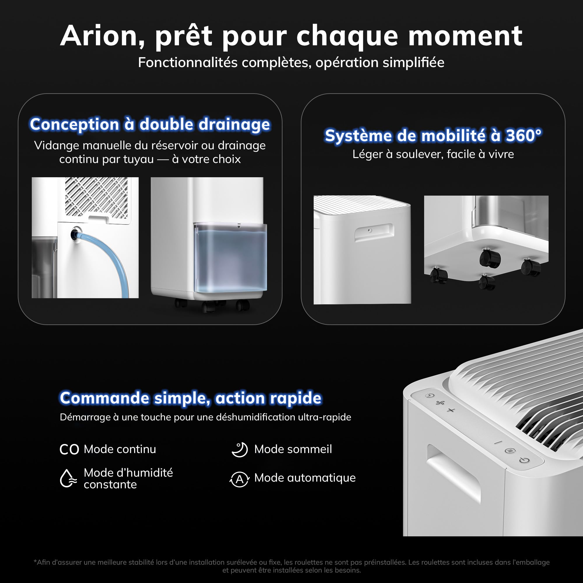 AEOCKY Déshumidificateur 25L/d, applicable à 200 m³ (50 m²), déshumidificateur à compresseur intelligent avec tuyau de vidange, pour sécher les vêtements, chambre, salle de bain, sous-sol