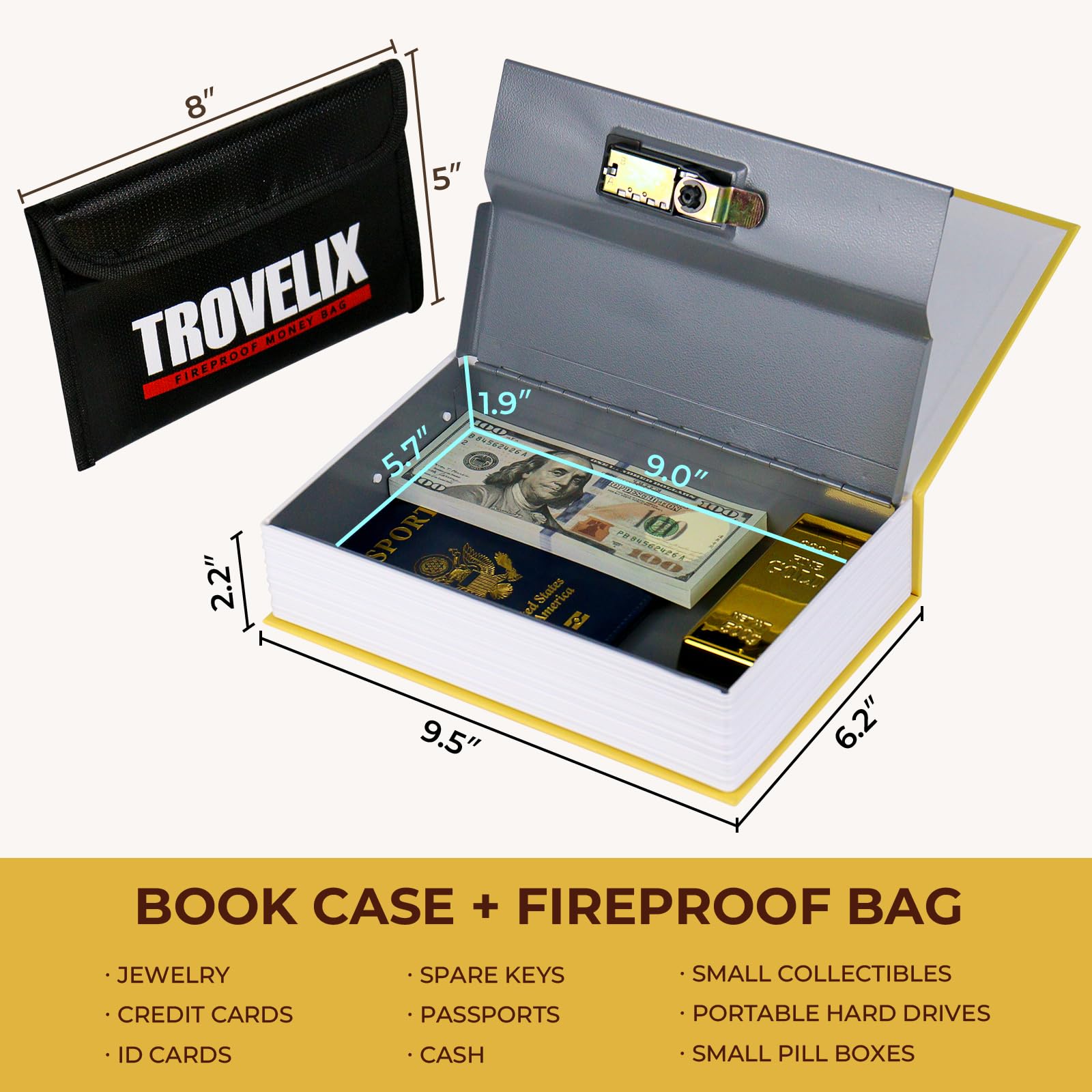 Sekam Book Safe with Combination Lock, Hidden Safe (24 x 15 x 5.5 cm) with Fireproof Bag, Secret Diversion Safe - Image 3