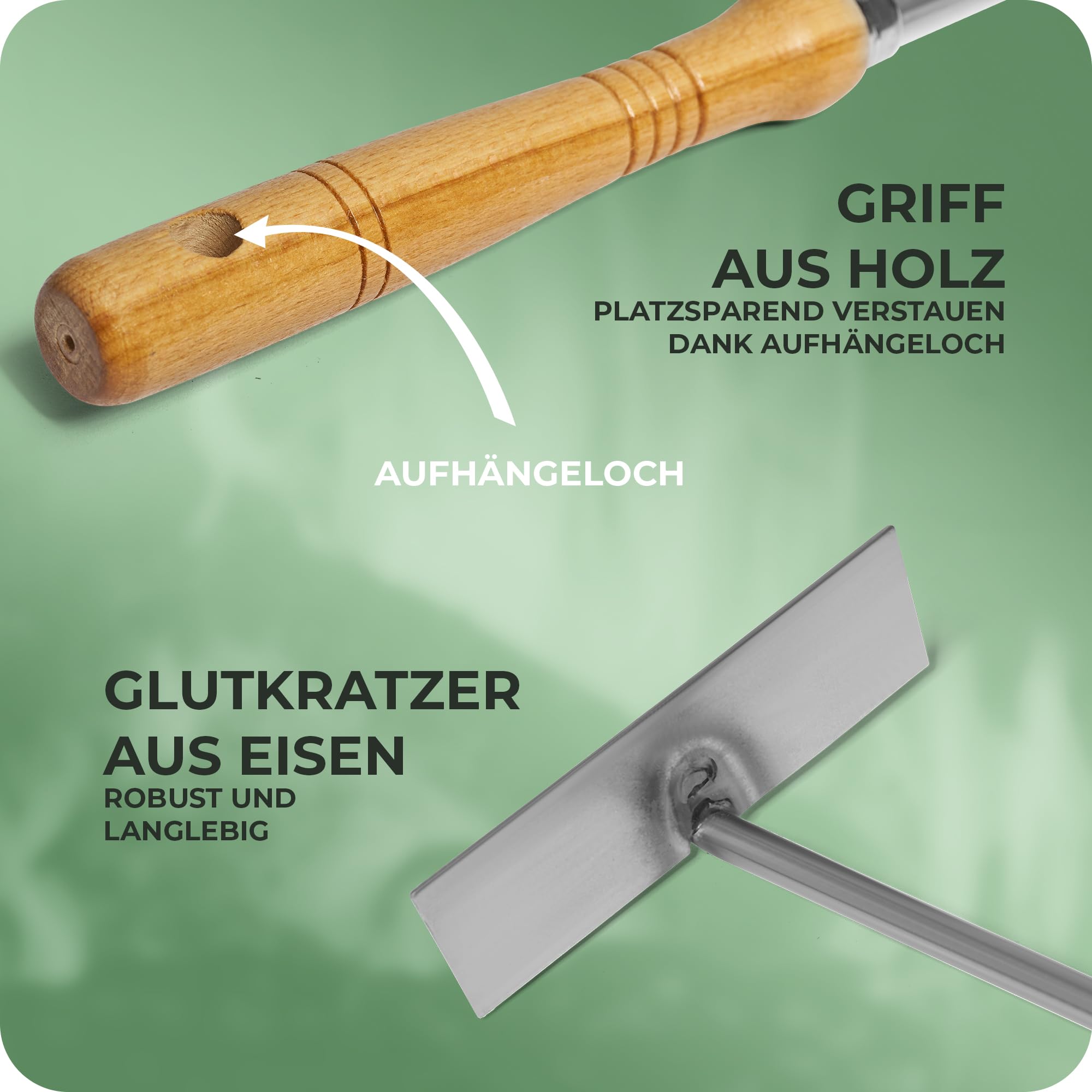 1 tirabrace con manico in legno, accessori per camino, 1 pezzo