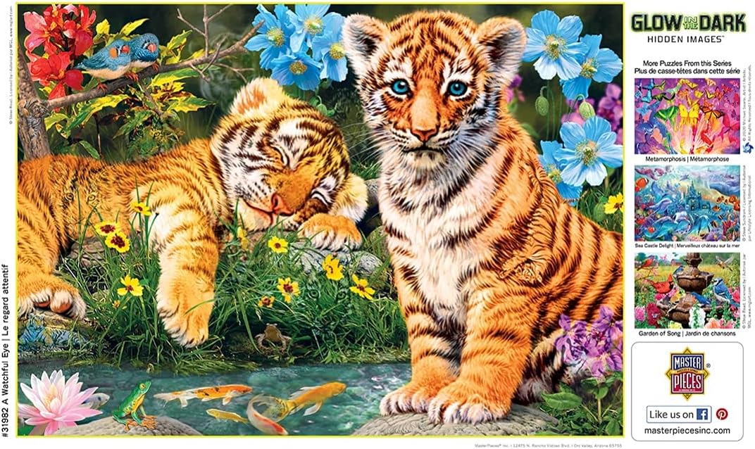 MasterPieces - 500 Piece Jigsaw Puzzle, Glows in the Dark, Hidden Images, A Watchful Eye, Fun for Adults, Family, Kids, 15" x 21"