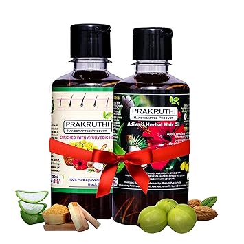 PRAKRUTHI PURE AYURVEDA Herbal Adivasi Hair Oil Anti Hair Fall Control, Hair growth and Black Hair, Herbal Bhringraj Anti Dandruff 100% Pure Ayurvedic hair oil (250ml+250ml , 500 ml )