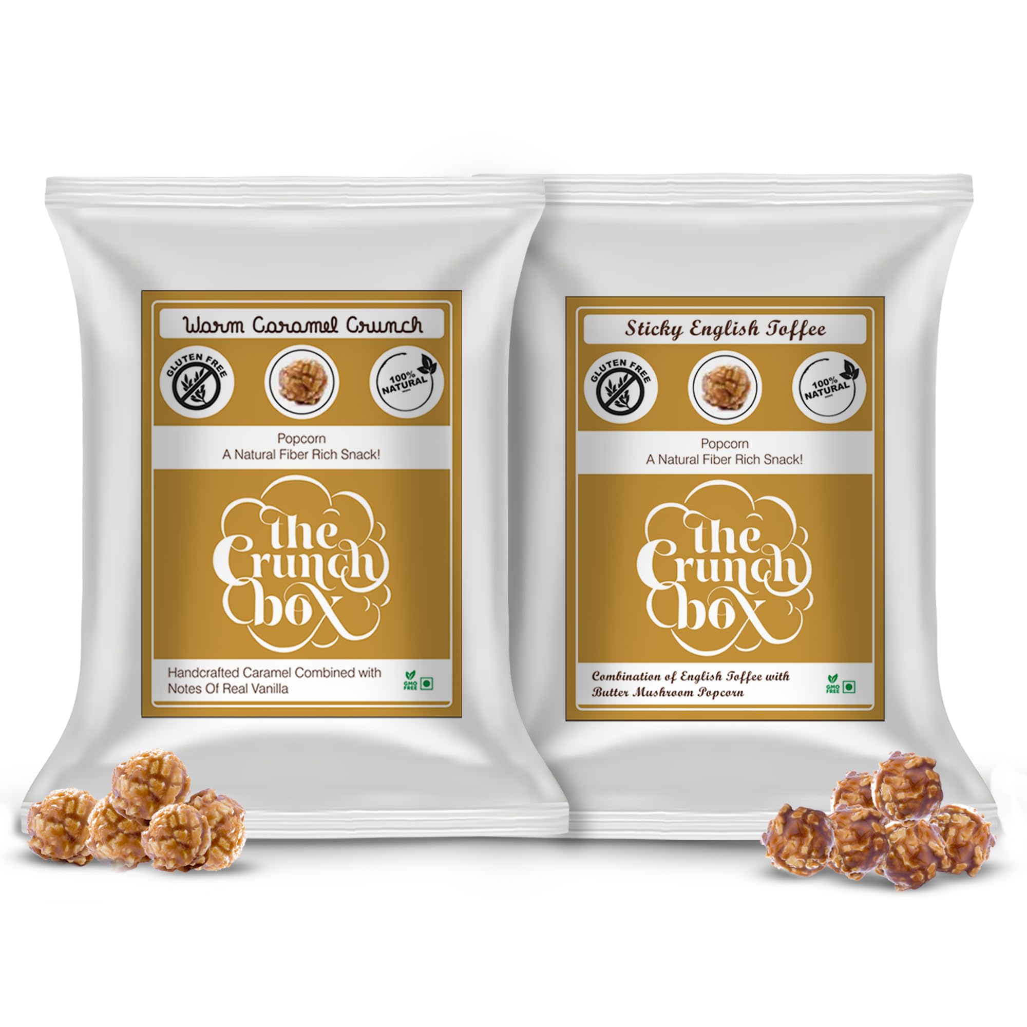 presents Combo Pack of 2 | Warm Caramel Crunch Gourmet Popcorn (250gm) | Sticky English Toffee (250gms) | Gourmet Popcorn for all Occassions | Ideal for all Occassions and all Age Groups