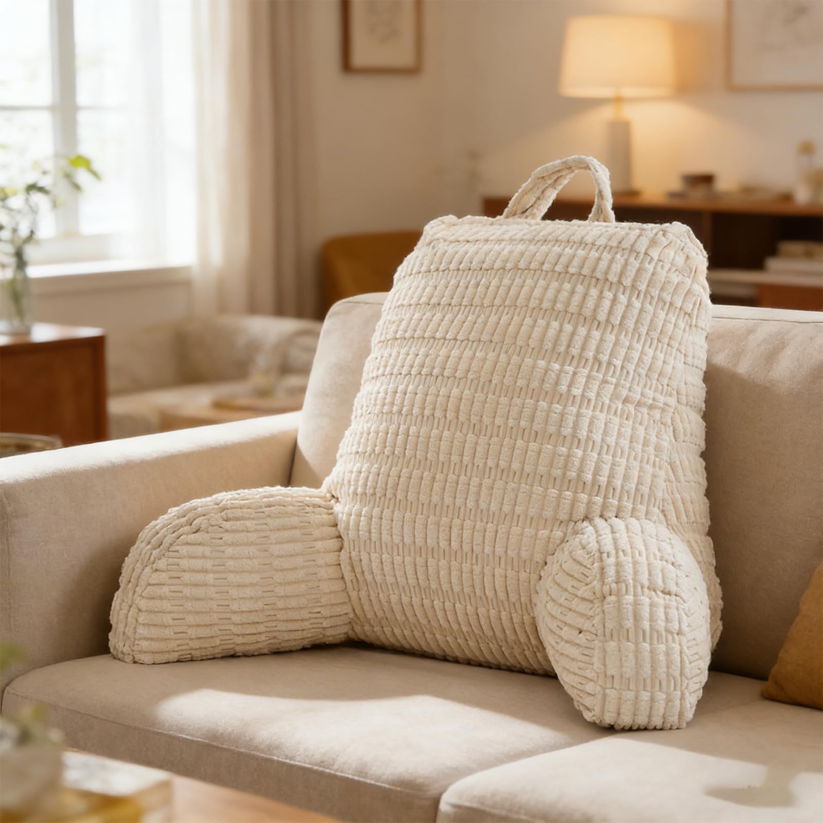 Lesekissen für Bett Und Sofa, 80x55cm Rückenkissen mit Armlehne, Ergonomisches Sitzkissen mit Rückenlehne, Rückenlehnenkissen zum Fernsehen, Lesen und Spielen mit Mobiltelefonen im Bett