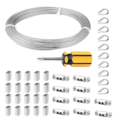 Miniatura 1 de Abimars Kit de cuerda de alambre, acero inoxidable 304 de 98 pies, kit de cable de alambre 116, con 7 hilos de núcleo de dedales de núcleo, mangas