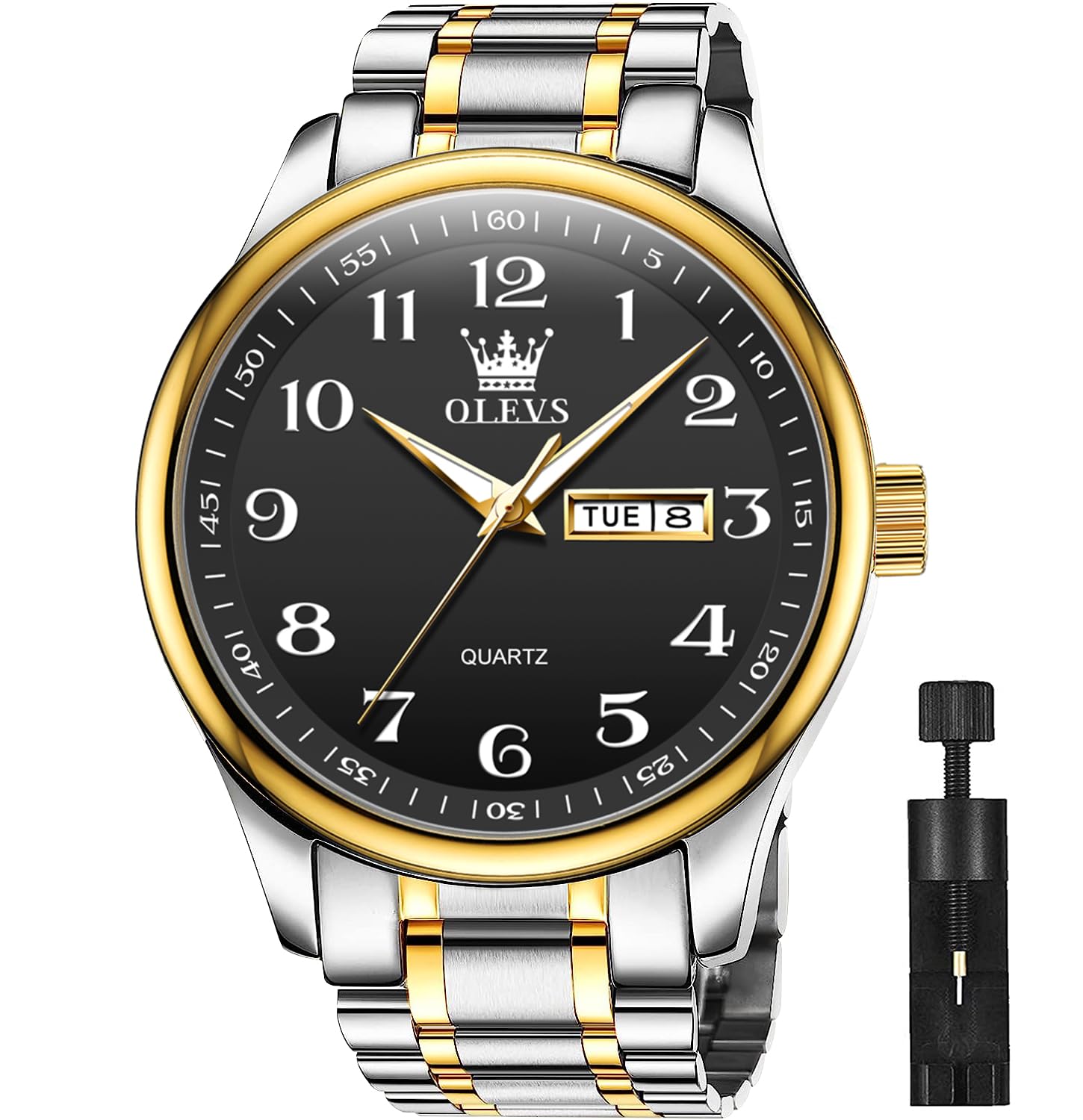 OLEVSOLEVS Watches for Men Brown Leather Gold Case Analog Quartz Fashion Business Dress Watch Day Date Luminous Waterproof Casual Male Wrist Watches