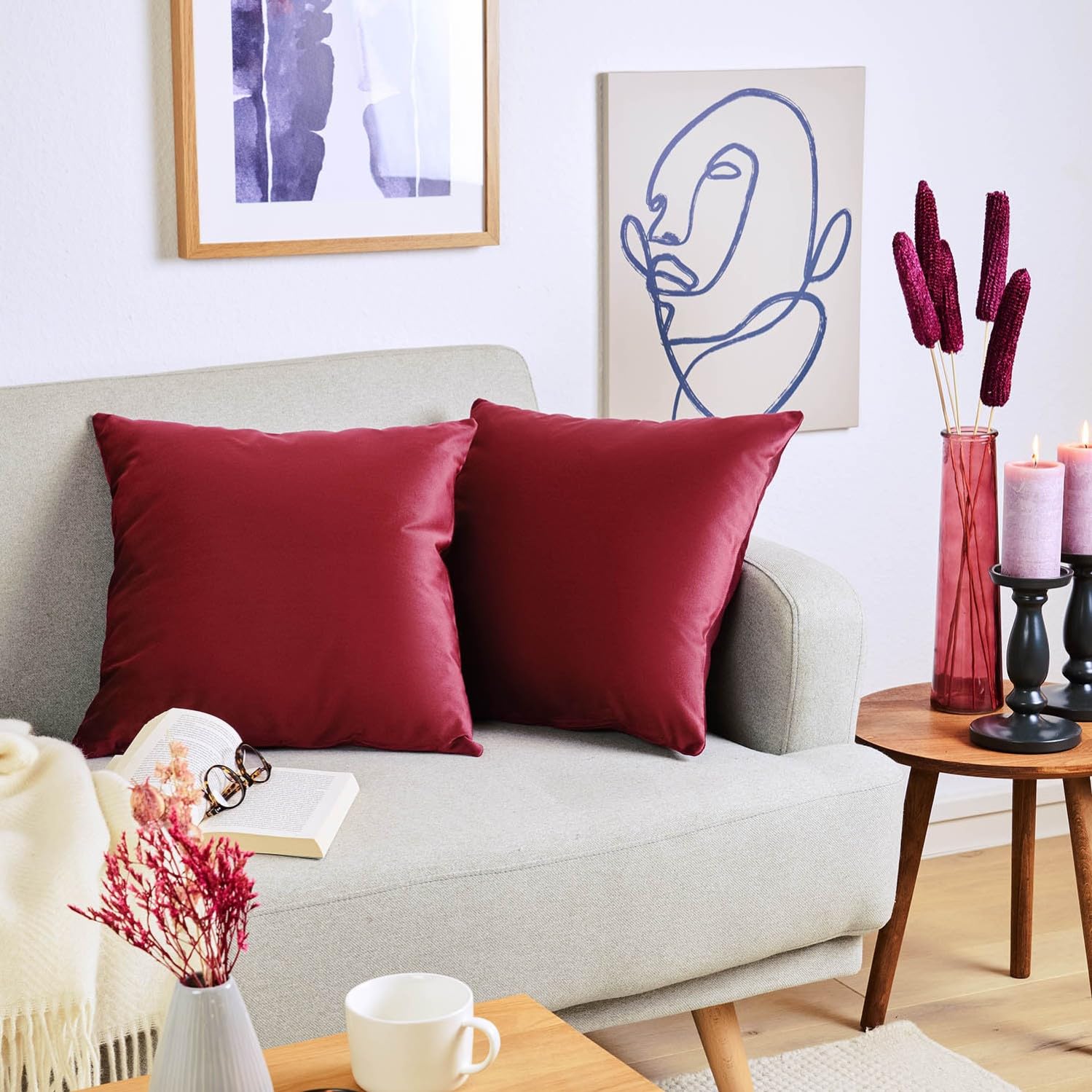 Blumtal Set di 2 Federe Cuscini Divano 30x50 cm in Velluto, con Chiusura Lampo Invisibile, Eleganti Copricuscini Divano in Morbido Velluto,Taglia 30 x 50, Rosso Vino