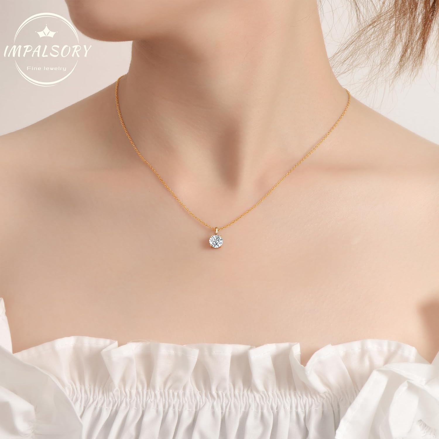 925 Sterling Silver Necklace for Women, 1ct 6.5mm D Colorless Moissanite Necklace Round Brilliant Cut Solitaire Pendant Necklace Gold Plated Classic 4 Prong 18 Inch Chain Necklace - Image 7