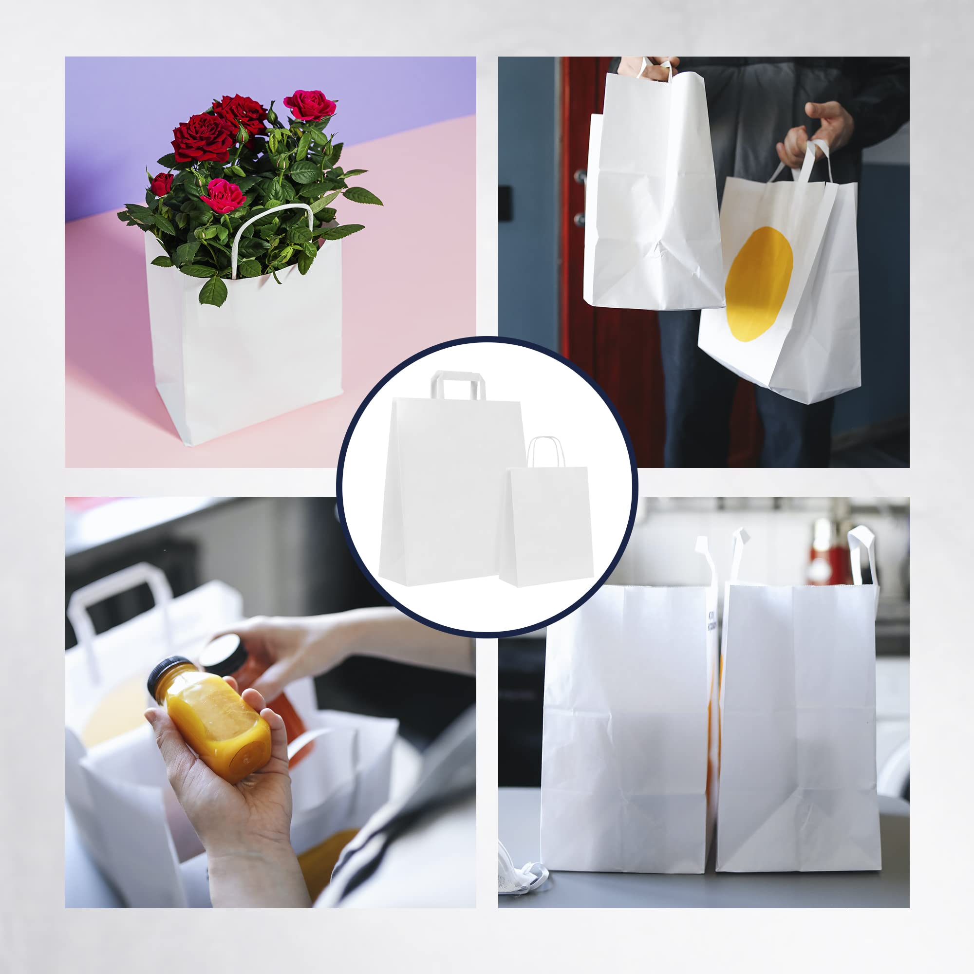 MAMAPAS 40 Sacs en papier 32+12x42 cellulose poignée bouclée, sacs de communion, sacs de mariage, sacs en papier, sacs en papier, sacs en papier, sacs cadeaux, poignée bouclée, sacs blancs