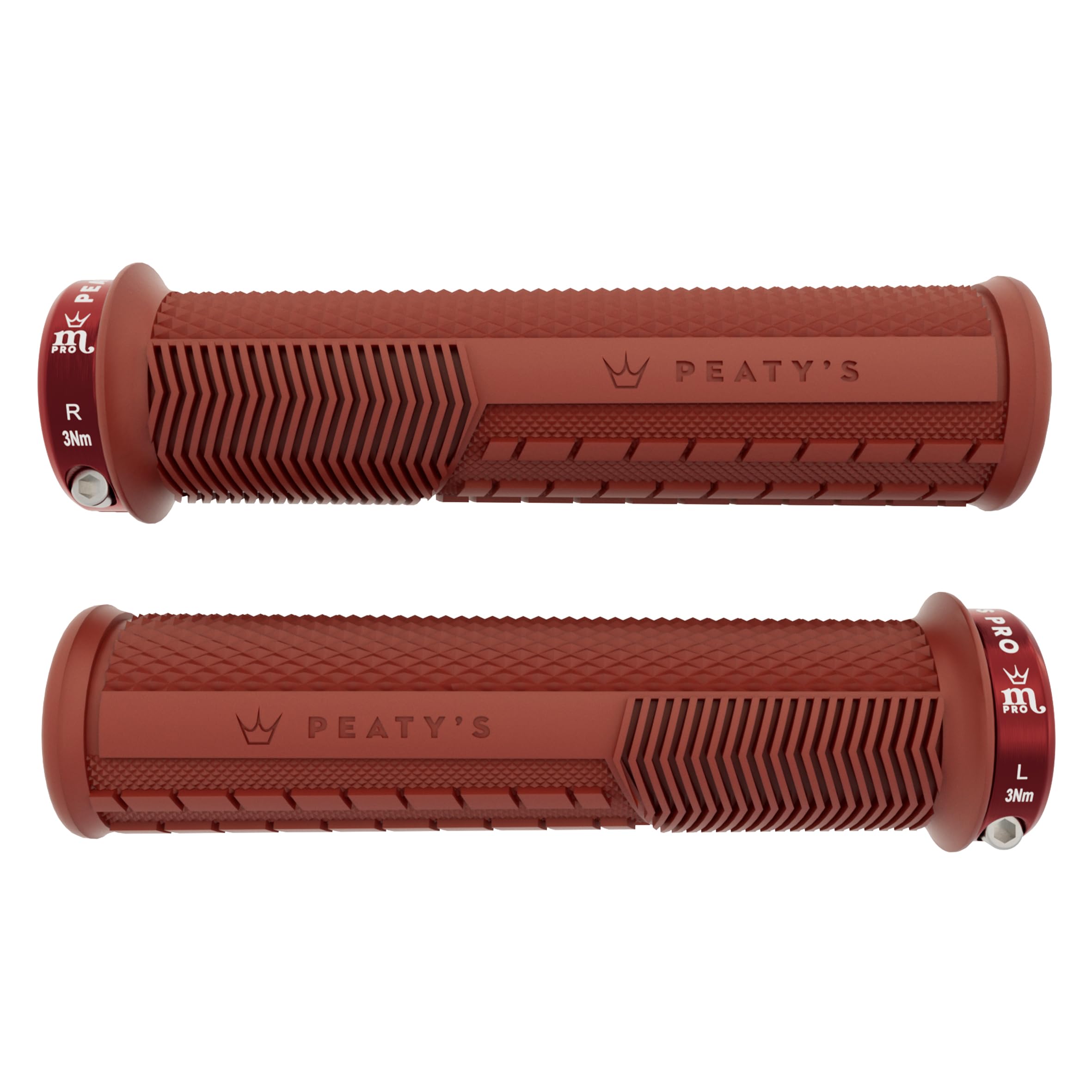 Peaty's Monarch Pro Mountain Bike Grips - Knurl Handle Grips for Precision Control, Dual Compound Design with Impact Dampening Core, BMX, Ebike & MTB Handlebar Grip - Thick 32-34mm, Brick Red