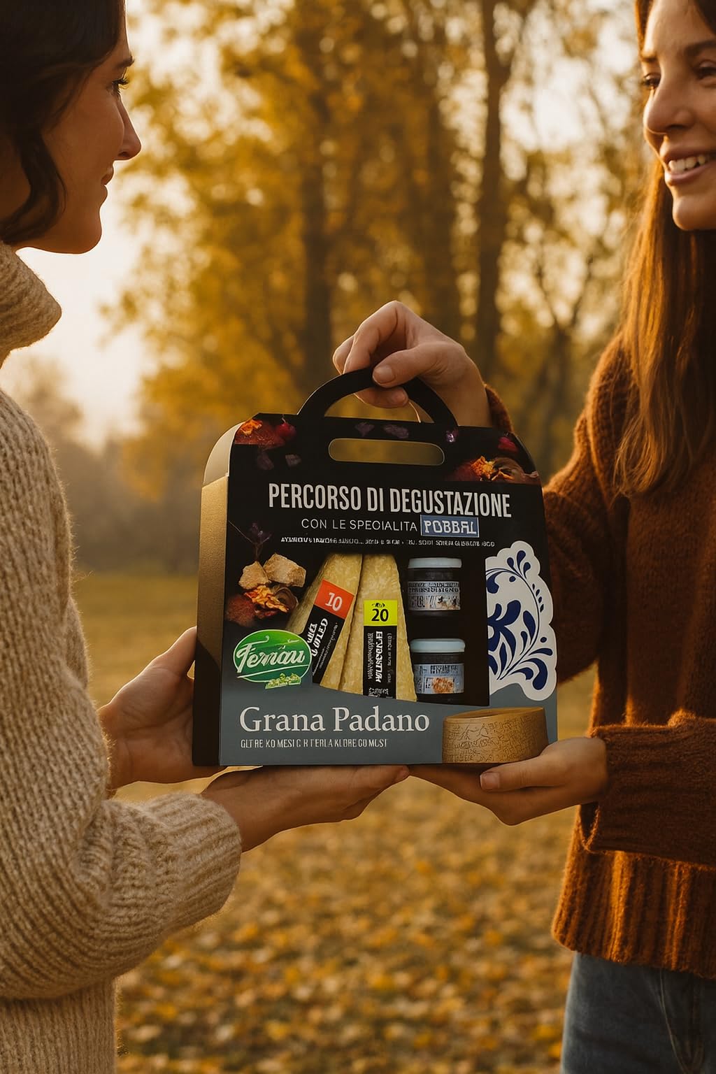 Confezione con Formaggio Italiano Stagionato 10 e 20 Mesi 400g e Specialità Dolci alla Frutta per Degustazioni Gourmet, Taglieri Raffinati e Regali Gastronomici di Alta Qualità