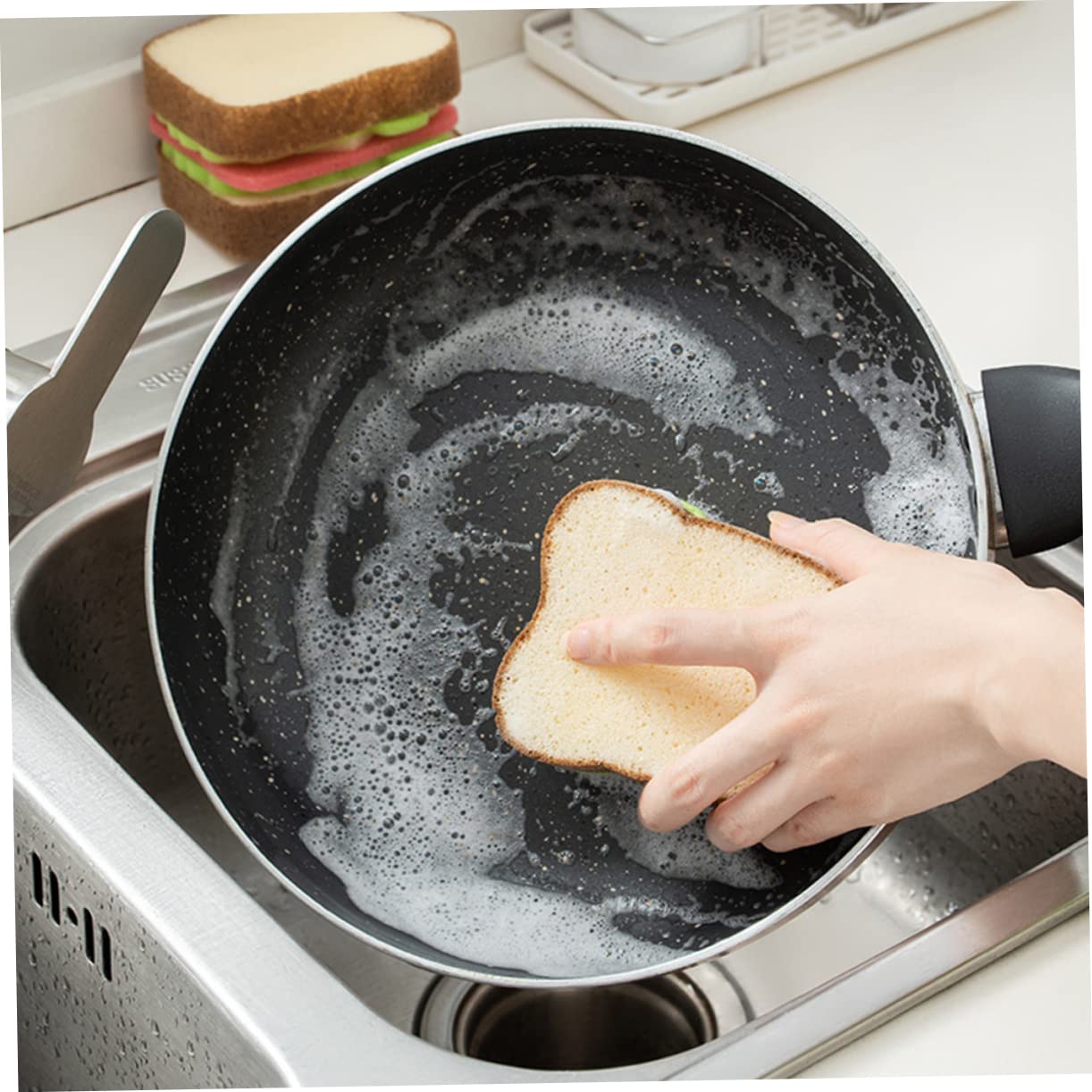 Éponge de Nettoyage Toast 6 Pièces en Mousse Lavable Réutilisable