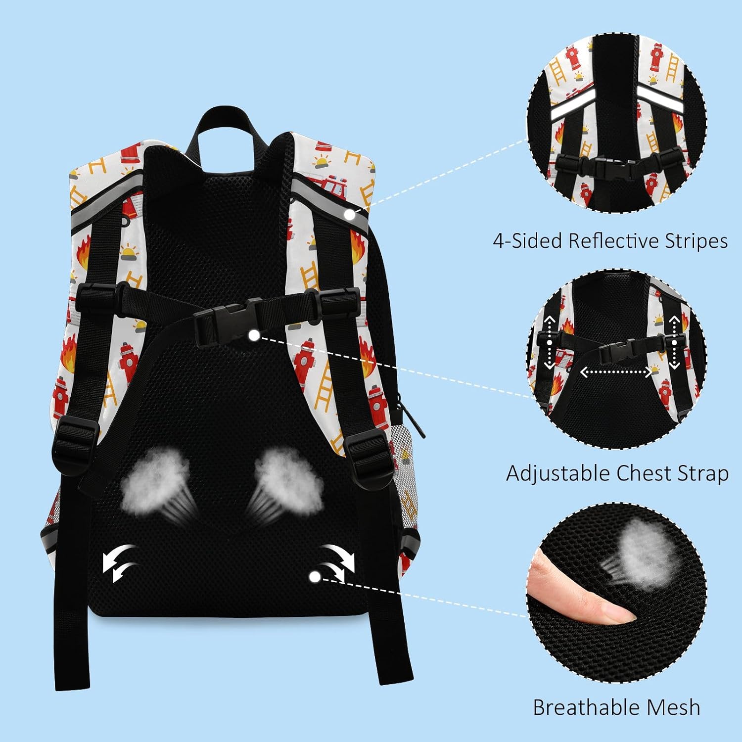 Toddlers Cartoon Backpack Kids Fire Truck Childish Bookbag for Boys Girls 3-6 Years Children Preschool Kindergarten Cute Mini Waterproof Shoulder Bags with Adjustable Straps Daypack