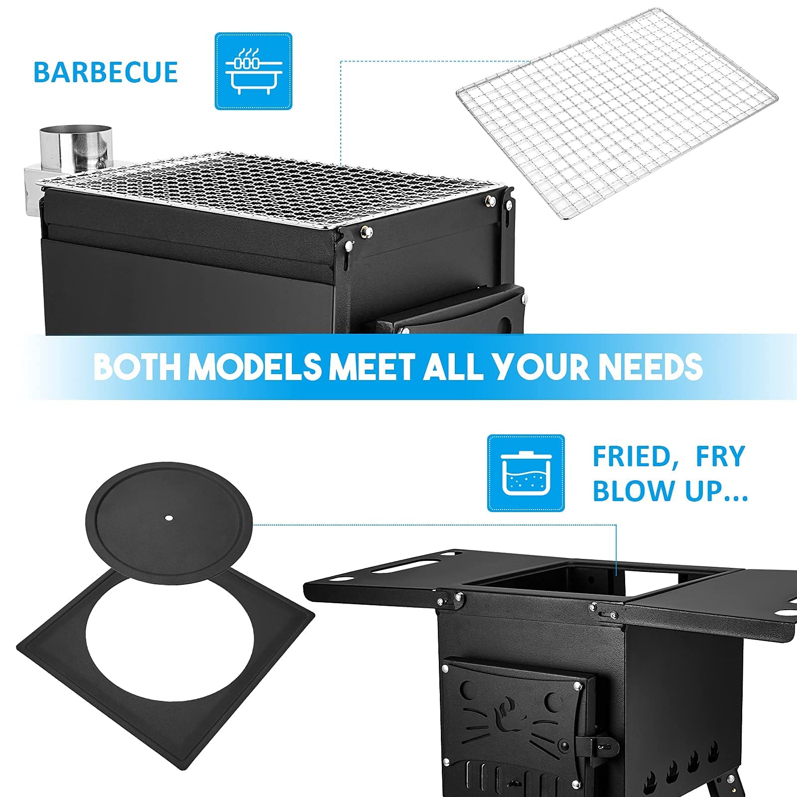 Camping Tent Stove with Chimney Pipes, Portable Wood Burning Outdoor