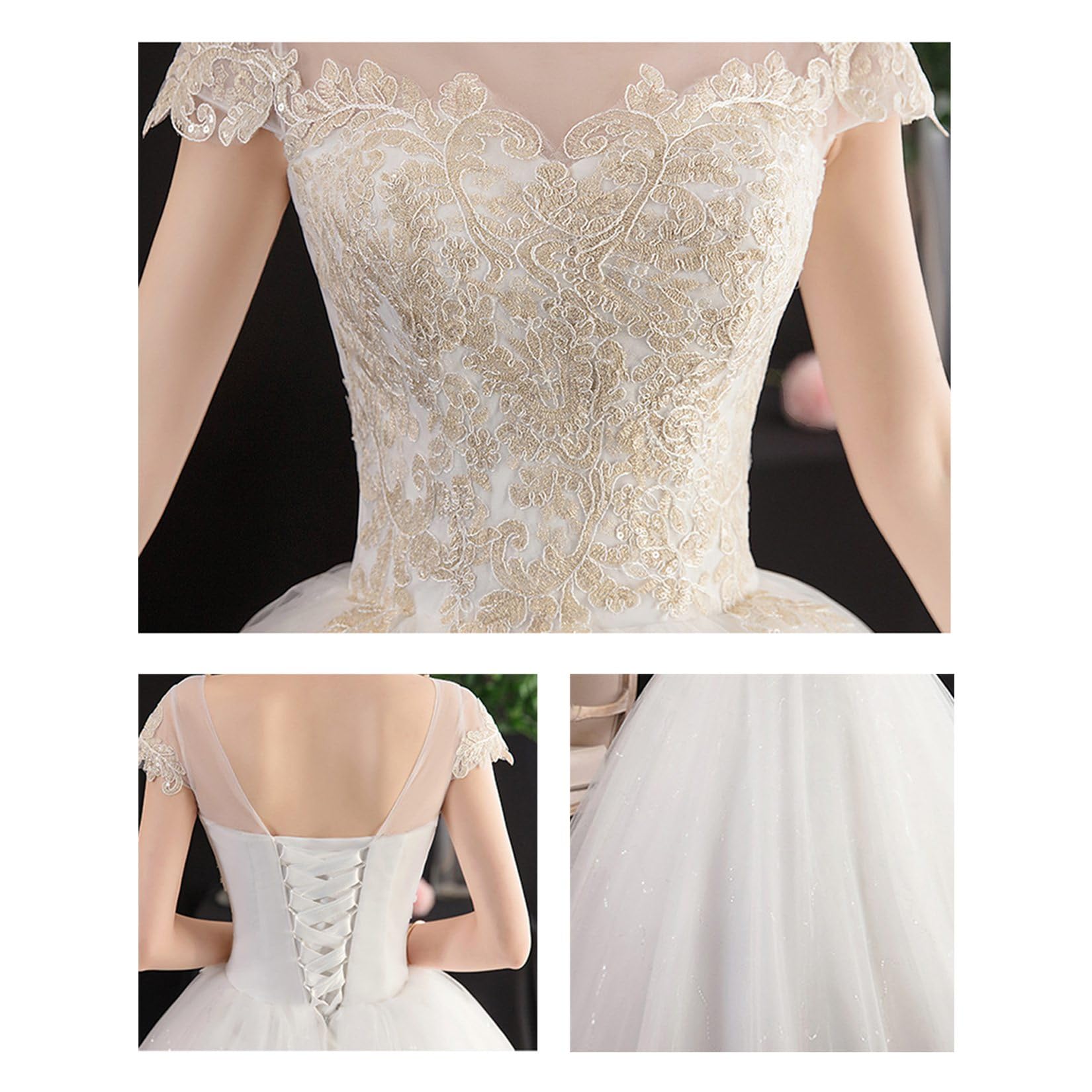 Vestido De Novia De Mujer para Mujeres Vestidos De Novia Bordados Bordados Manga Corta Vestidos De