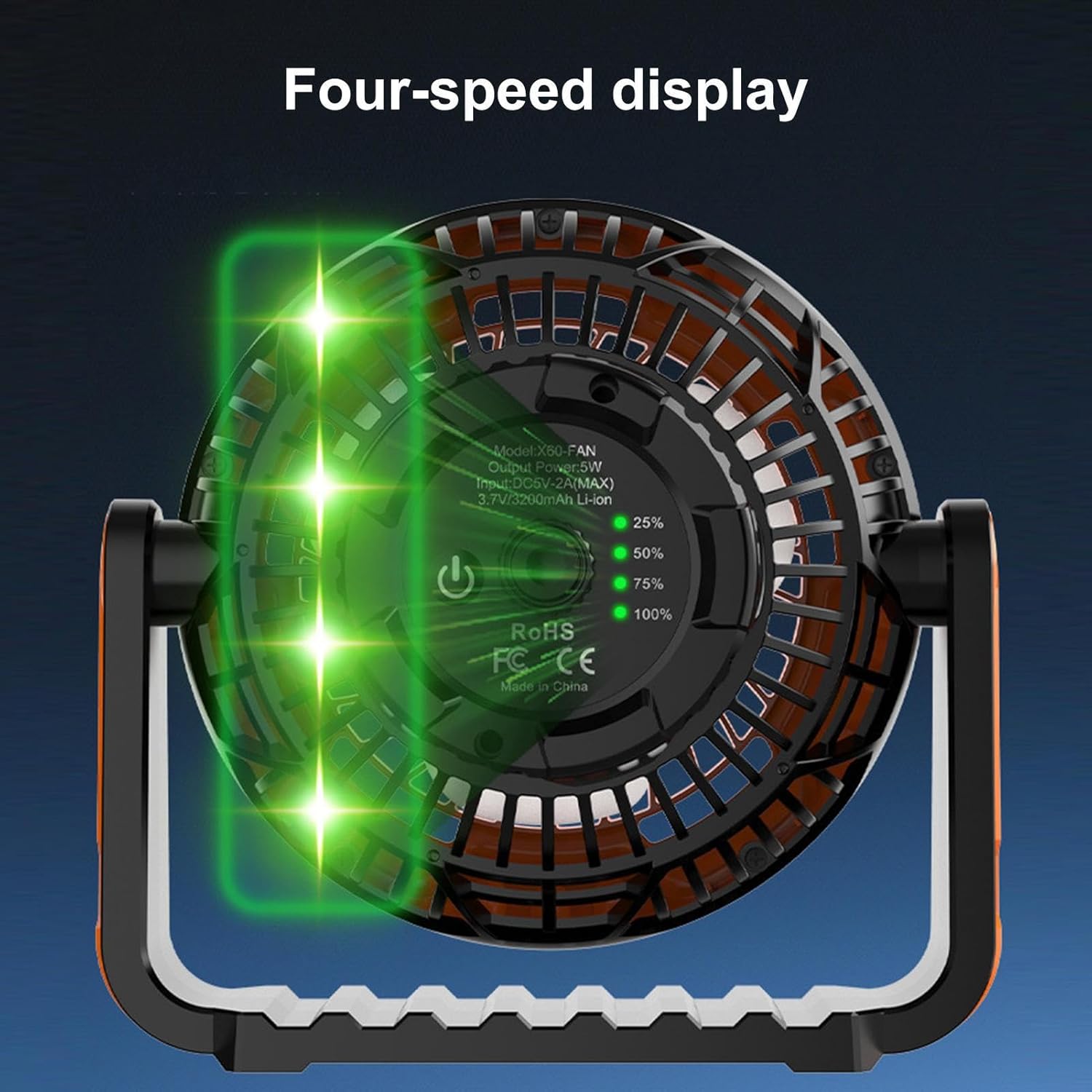 Rechargeable Camping Fan - Camping Fan with Light, Battery Operated Camping Fans, 3 Speed Waterproof Fans with Hanging Hook, Po Cooling