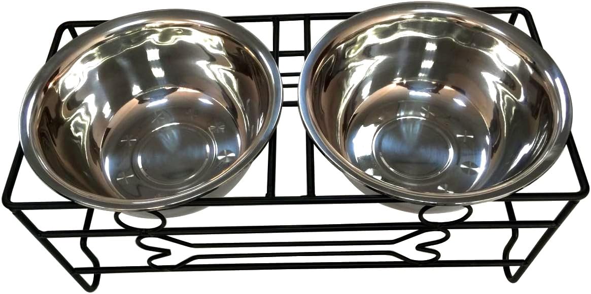Pet Supplies : VIVIKO Bone Style Pet Feeder for Dog Cat, Stainless Steel Food and Water Bowls with Iron Stand (Large) : 