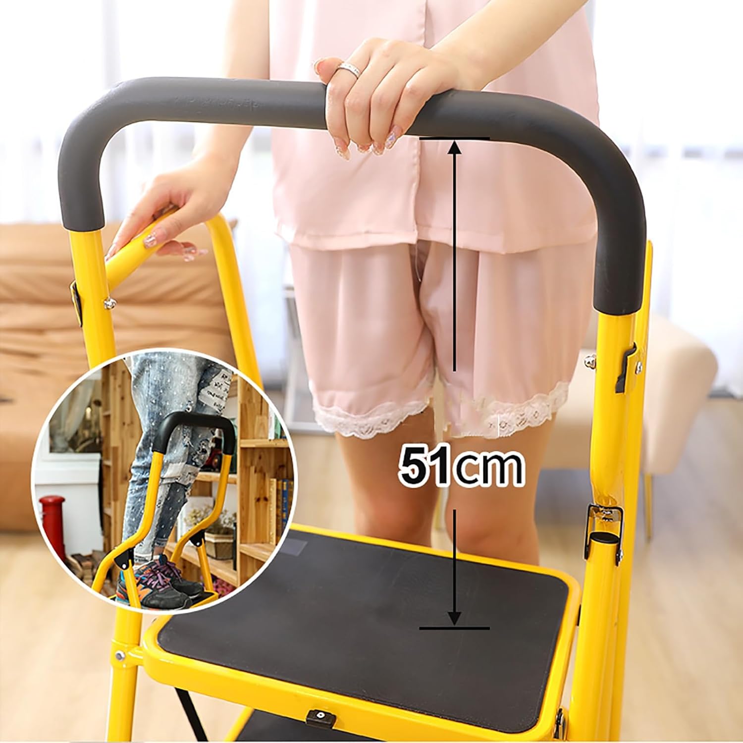 Heavy Duty Step Ladder Step Folding, Decorative - Modern Beautiful Carbon Steel Material, Anti Slip Steps, Sturdy-Portable for Home, Office, Kitchen (Size : 2Step)