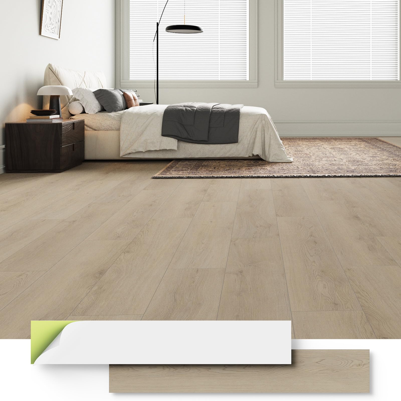 ATOPOSE Flooring Self Adhesive, Newly Upgraded, DIY Installation 3.0mm 7 Planks Light Beige with 1.0mm Underlayment, 0.2mm Wear Layer, Waterproof & Easy to Cut for Bedroom Kitchen Bathroom 0.98 m²