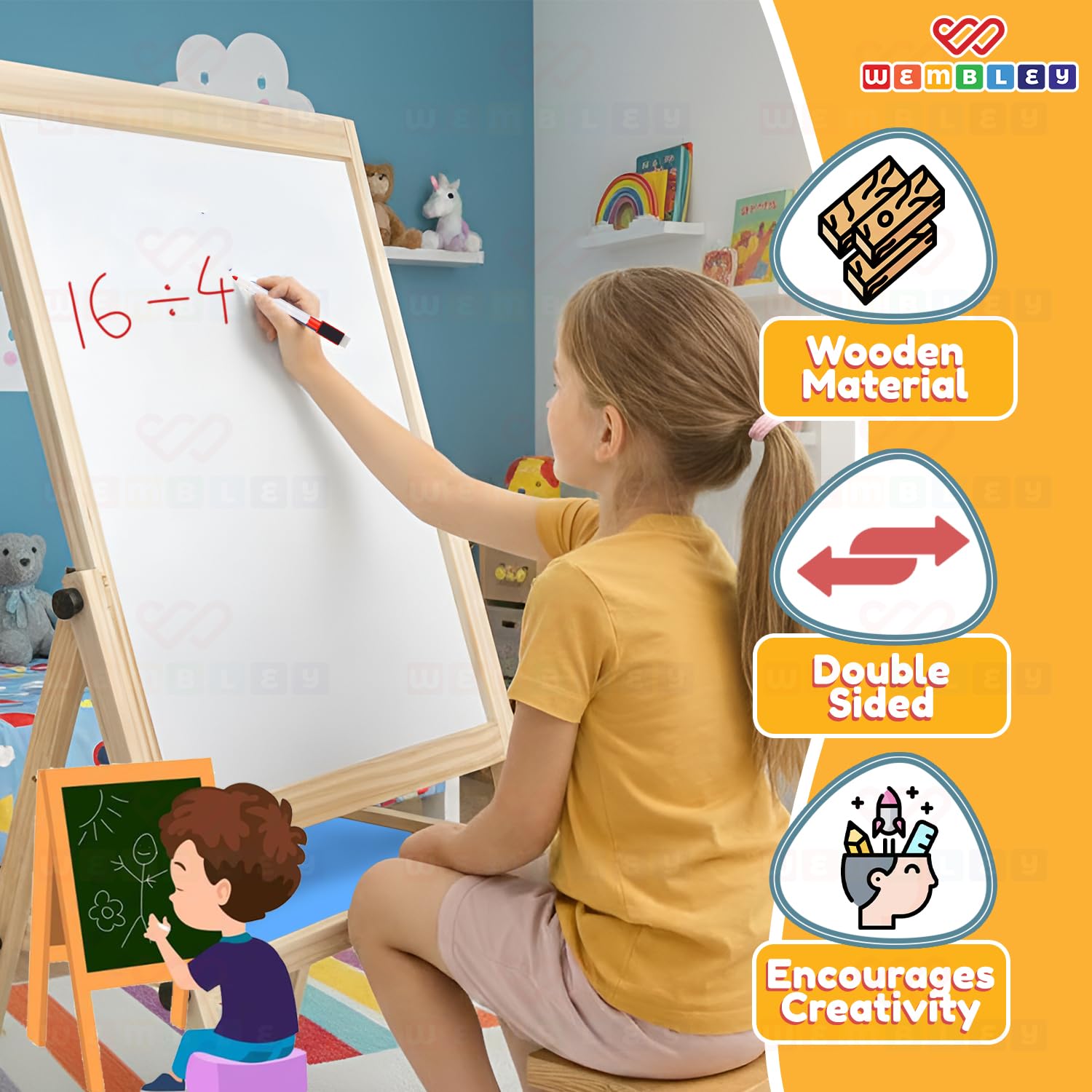 Wembley Easel for Kids – Educational Writing & Drawing Board | Reusable Learning Board for Preschool & Early Learning (3+ Years)| 2-in-1 Durable Easel Board for Kids -(Big) 2