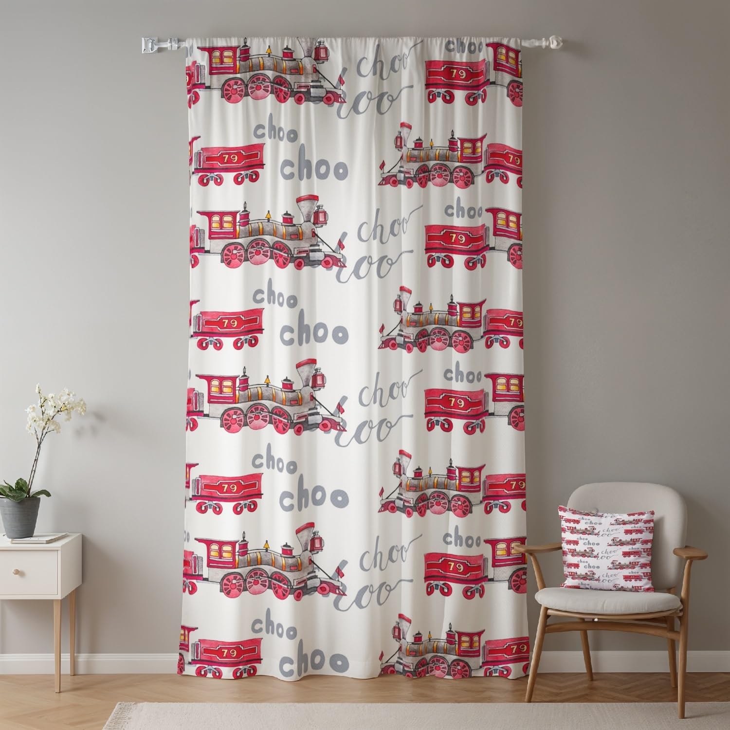ggaimwf 107x160cm Traditional Train Rod Pocket Curtain Cartoon Train Rail Roads Pencil Pleat Drapes Darkening Privacy Window Treatments for Kids Boys Girls Bedroom Living Room Playroom,Single Panel โ image 1