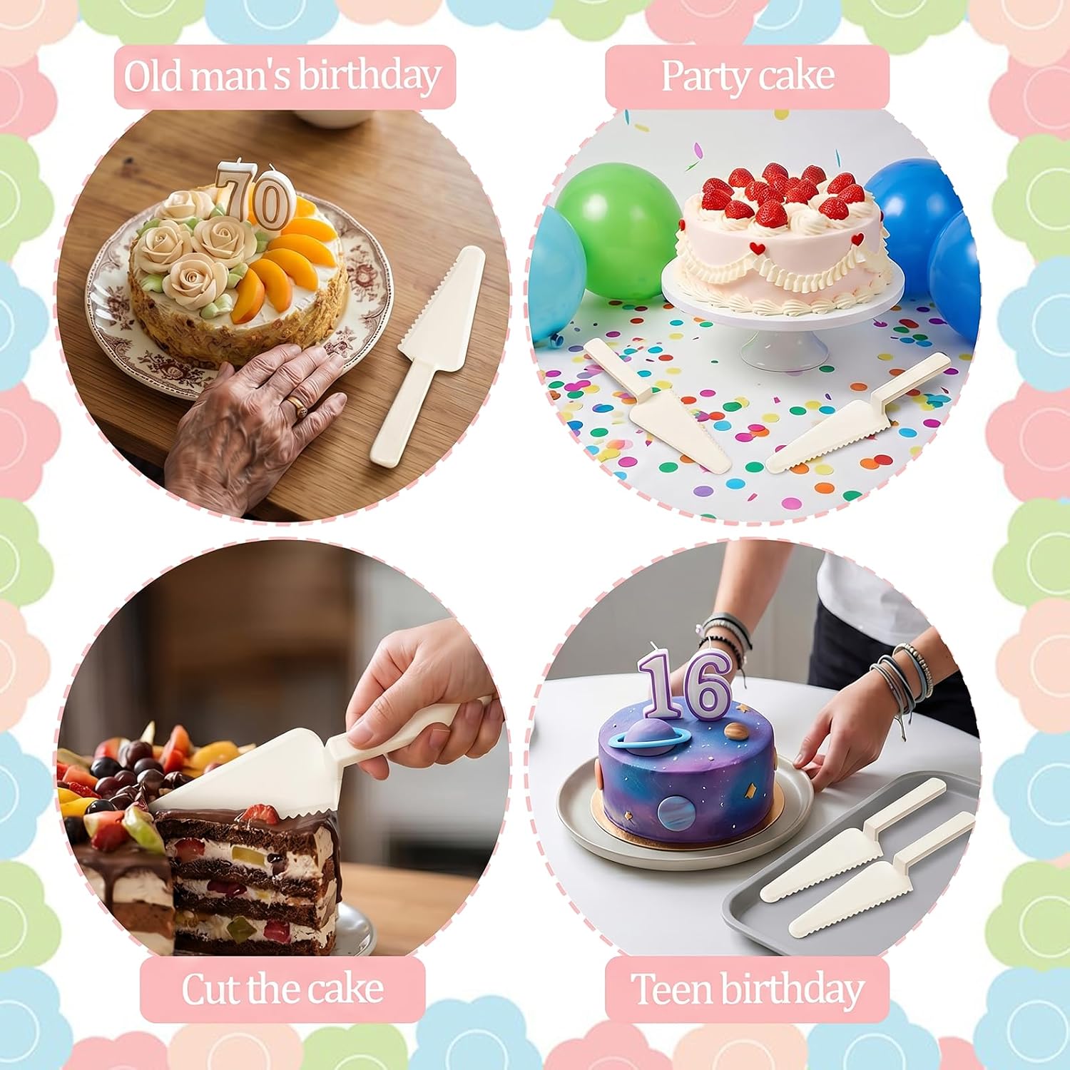 6 Pcs Disposable Cake Cutter, 9.1inch Plastic Cake Knife, Beige Plastic Pizza Cutter for Wedding Party Pie Pastry Slicer Serving Utensils