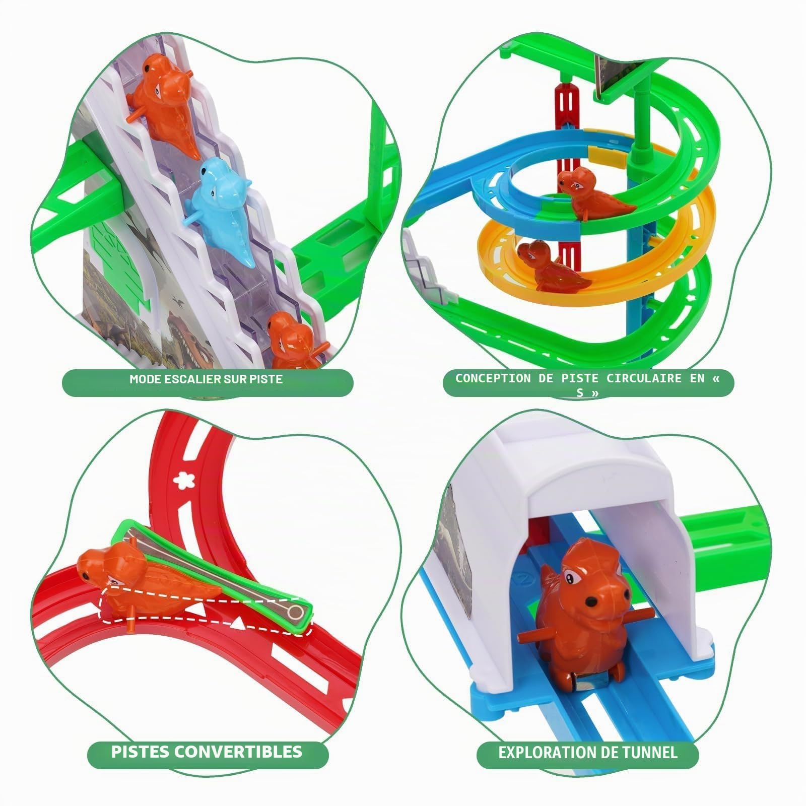 Circuit de Course Dinosaure, Escalade Escalier Jouet pour Enfants, Montagnes Russes Jouets avec Musique et Lumière, Toboggan Dinosaur, Puzzles Éducatifs et Jeux pour Garçons et Filles