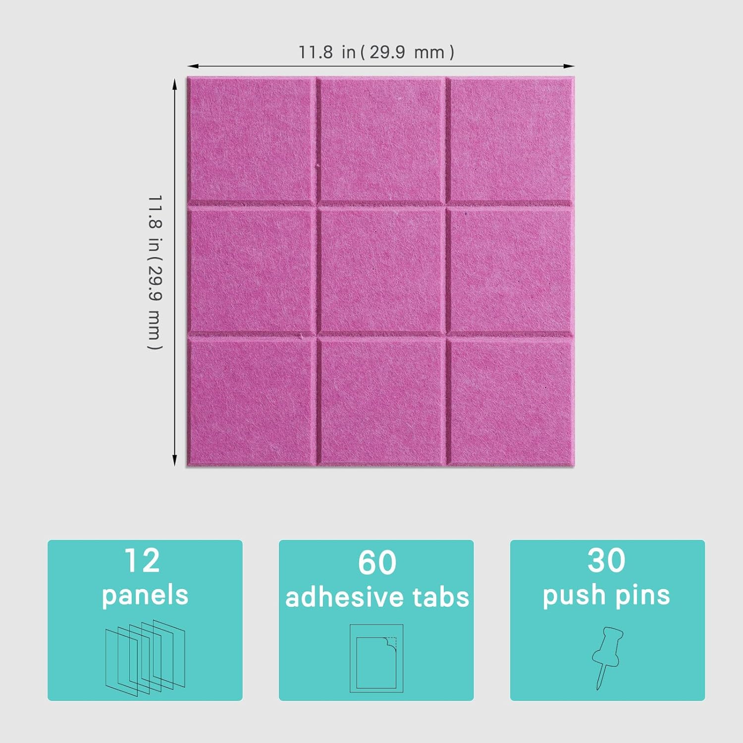 Cork Board for Walls 48" x 36", Bulletin Board for Office Decor, 12 Pack Felt Wall Tiles with Safe Removable Adhesive, Pin Tack Corkboard for Quilting Design & Dart Wall Protector - Dusty Rose