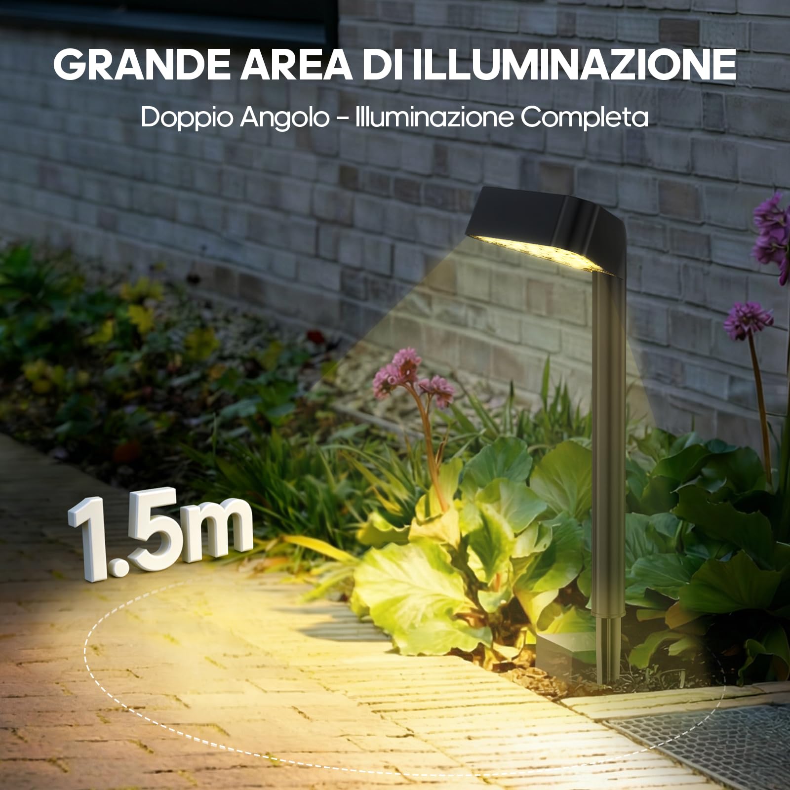 Lampade solari per esterni da giardino, 8 pezzi, 12-14H, luci solari per esterni, con 15 LED, luce bianca calda, accensione e spegnimento, IP65, impermeabili, decorazione da giardino per prato