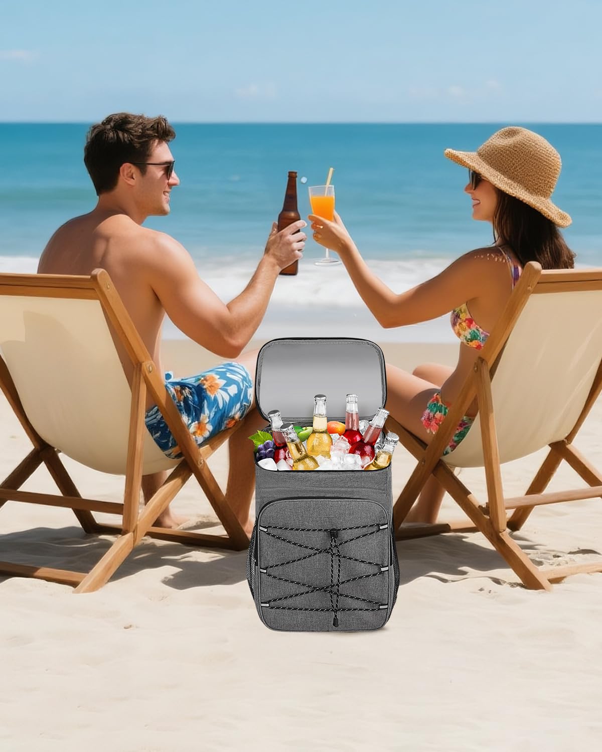 Borsa Frigo Isoterma Impermeabile 23L Zaino Termico per Mare Pic-Nic Campeggio Grigio