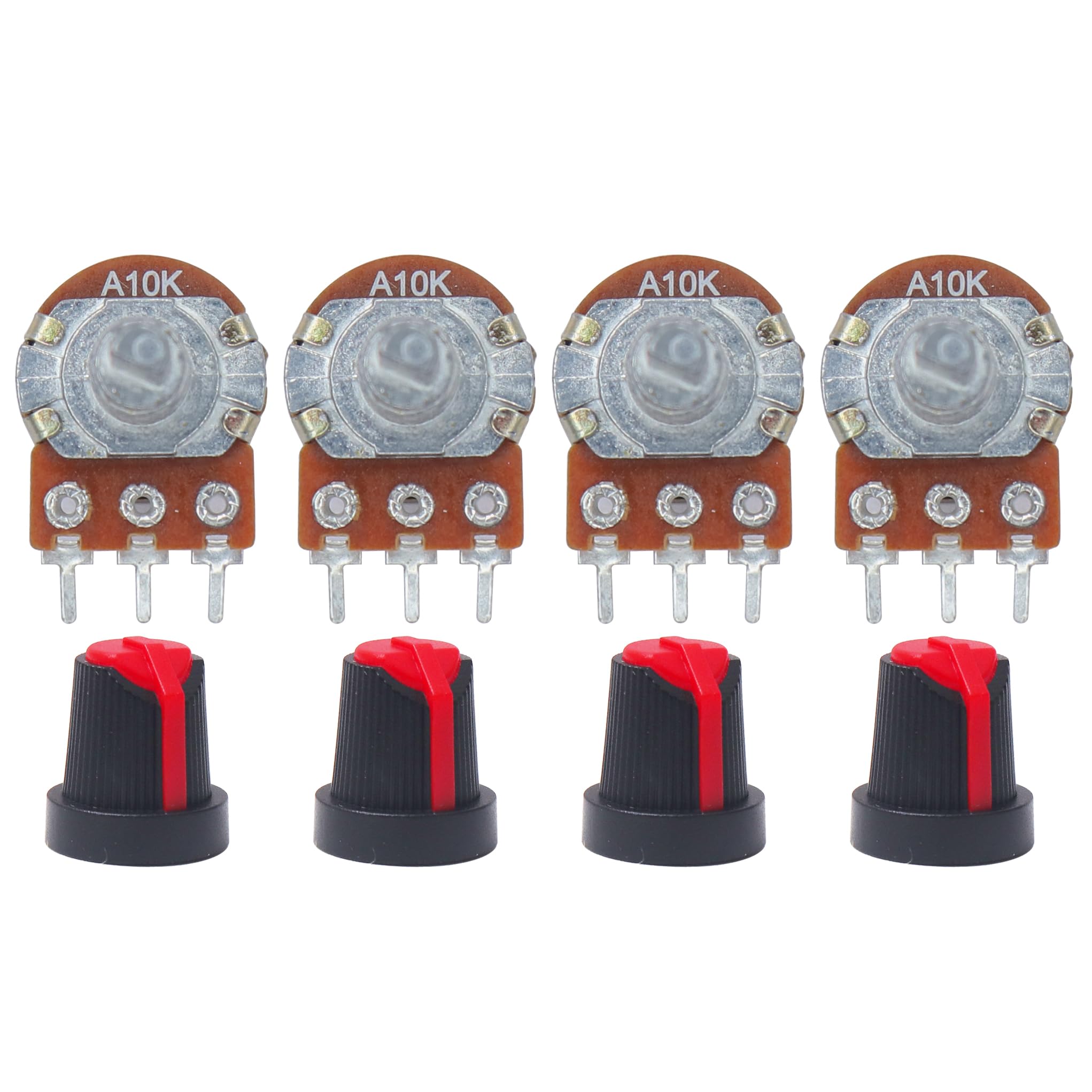Electronic Spices 10k 3Pin D Shaft Potentiometer Volume Pot 10K with Knob for Multiple Applications (Pack of 4)