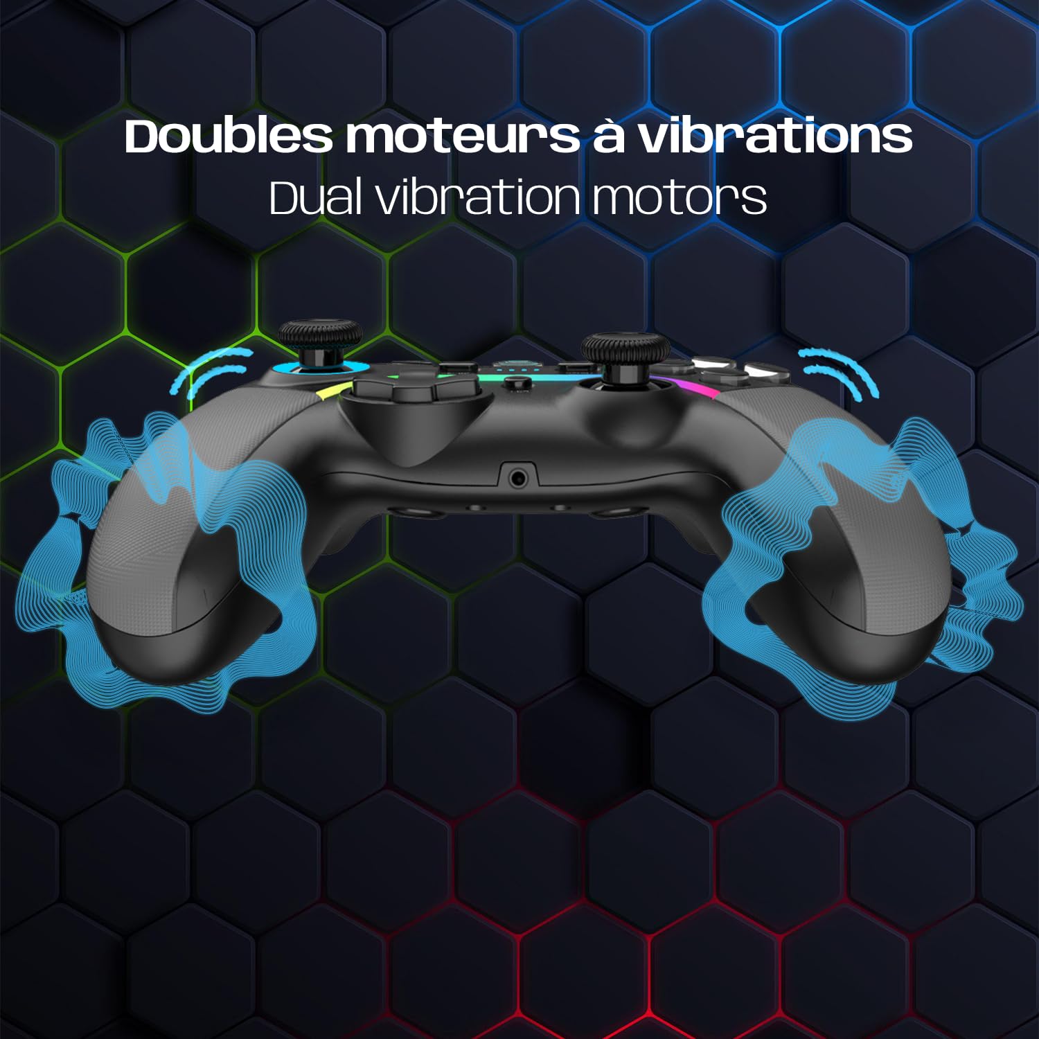 EMPIRE GAMING – Bezprzewodowy pad do gier WiFi 2,4 GHz, ładowalny kontroler do gier – PC/PS3/Switch – Tryb makro/Tubo – Podwójna wibracja – Port audio 3.5 mm – Ergonomiczny – Kabel USB-C