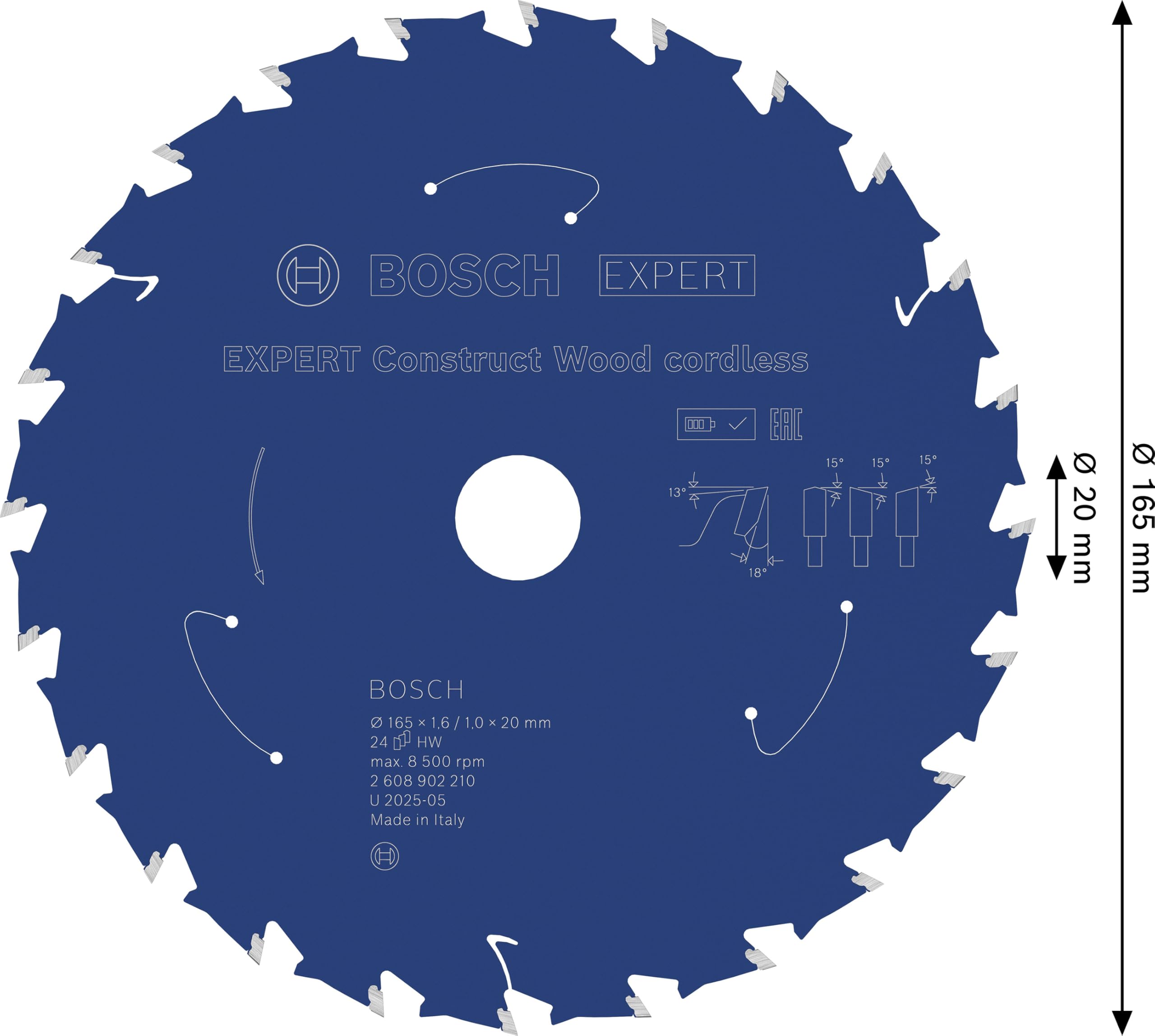 Bosch 1 hoja de sierra circular sin cable de EXPERT Construct Wood para sierras circulares de mano (para madera de construcción con mortero y clavos, diámetro mm, accesorios profesionales, sierras