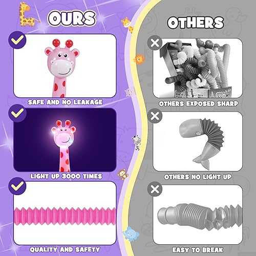 Miniatura 3 de Juguetes sensoriales antiestrés para niños paquete de 4 tubos telescópicos LED de jirafa de 2, 3, 4, 5, 6, 7, 8 años, regalos de Navidad,