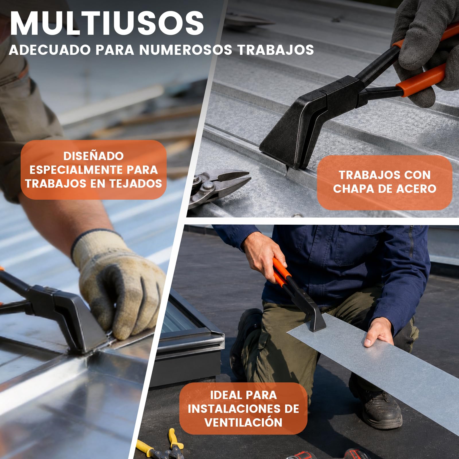Juego de 3 alicates plegables, alicates con caja de alicates de chapa, alicates de desmontaje de 0°, 45° y 90, longitud 280 mm, ancho de boca de 55 mm, alicates de flexión, acero al carbono negro