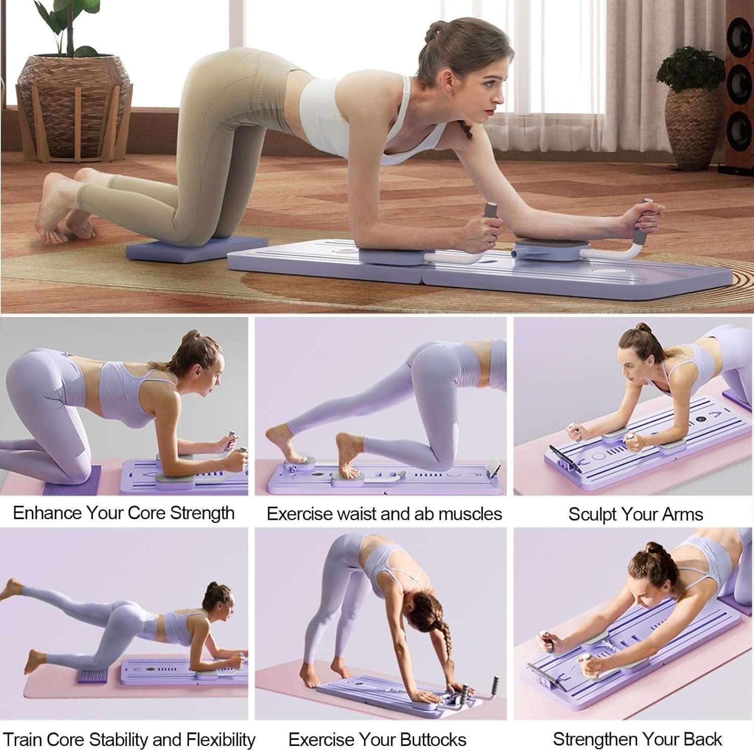 Pilates Reformer Machine Pilates Board, Pilates Reformer Suit Pieghevole con Banda di Resistenza, Push up, Ab Machine, Core Trainer, ab Attrezzatura di Allenamento per Le Donne Purple