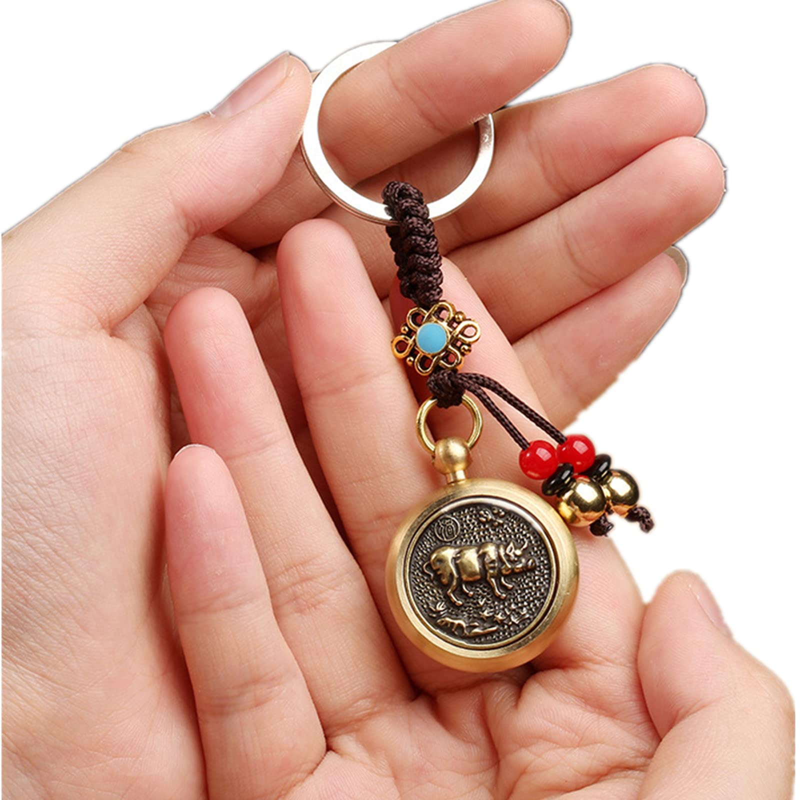 MELD Feng Shui Brass Coins Chinese Zodiac Pig Key Chain for Good Luck Fortune Longevity Wealth Success, Yellow, S