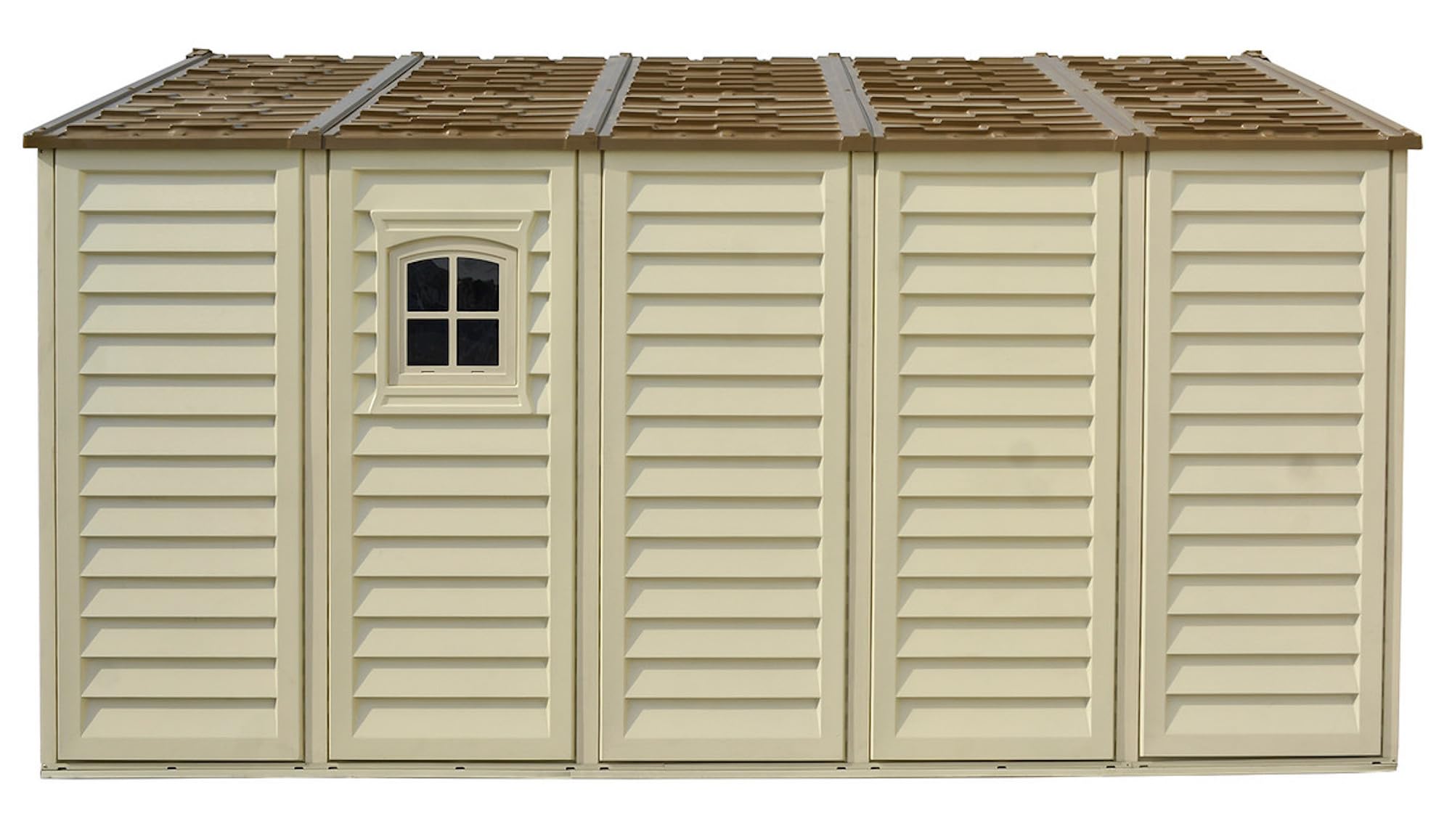 Duramax - caseta cobertizo jardín - WOODBRIDGE PLUS 10.5 x 13 - Poliuretano PVC - color beige -marrón