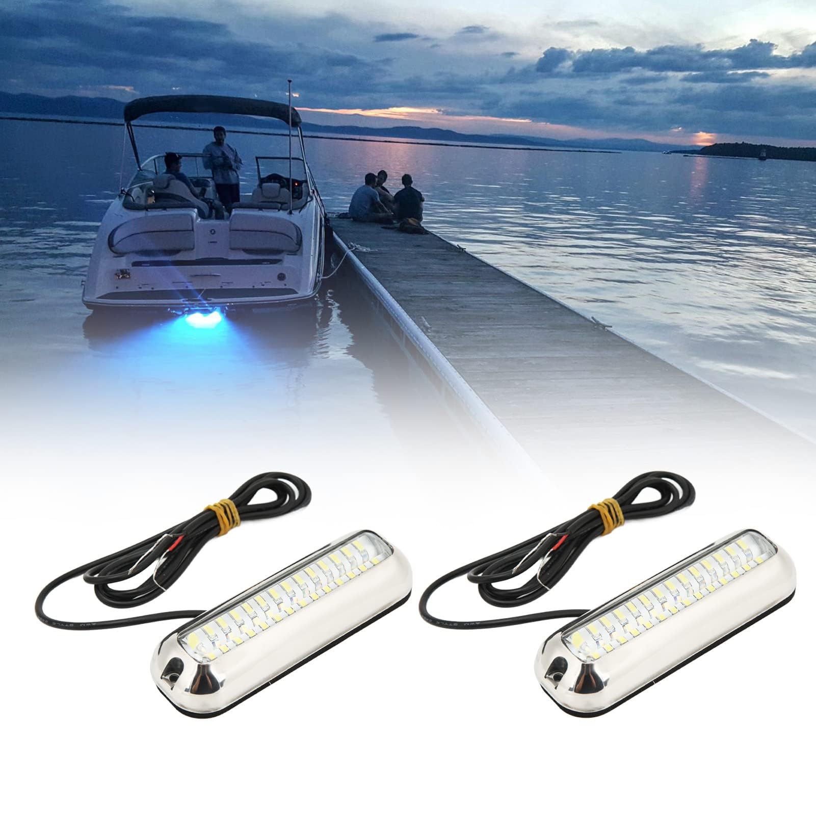 2Pcs 42 1500LM 10-30V 3.5W LED Marine Ambientelicht IP68 Wasserdichtes Unterwasserlicht Hecklicht Deckslicht 120° Weitwinkel Licht,Yacht Marine Abflussstopfen Lichter (Weiße
